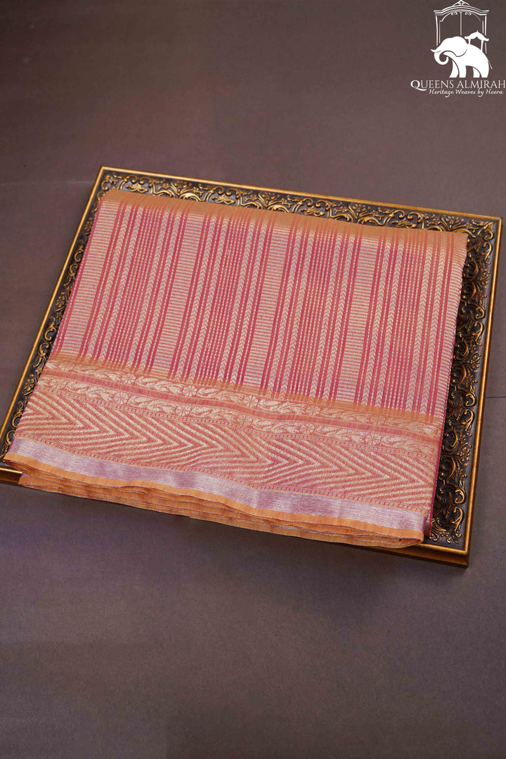 DARK CORAL PURE BANARASI SILK COTTON SAREE - Queens Jewel Emporium