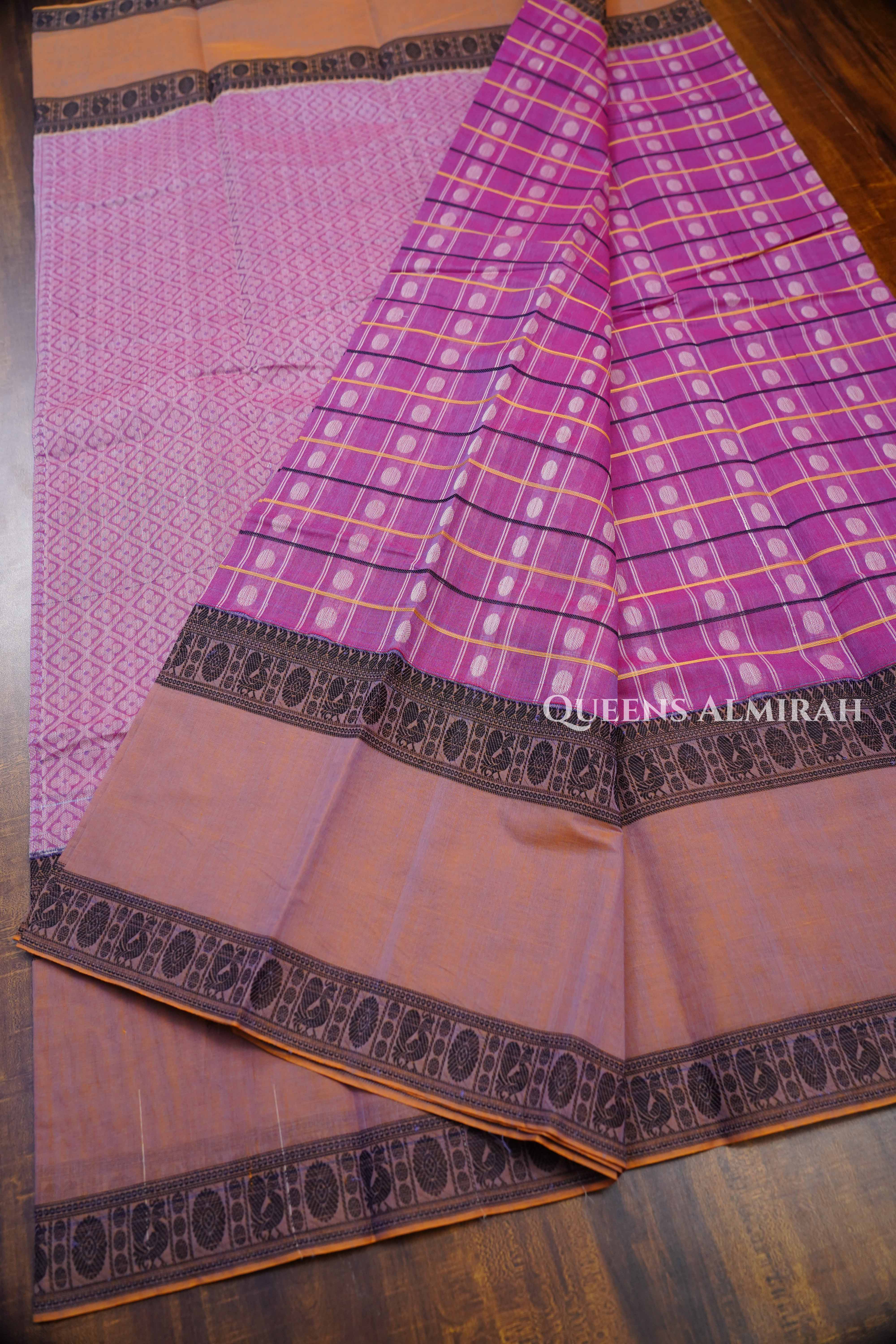 Pink With Brown Chettinad Cotton Saree