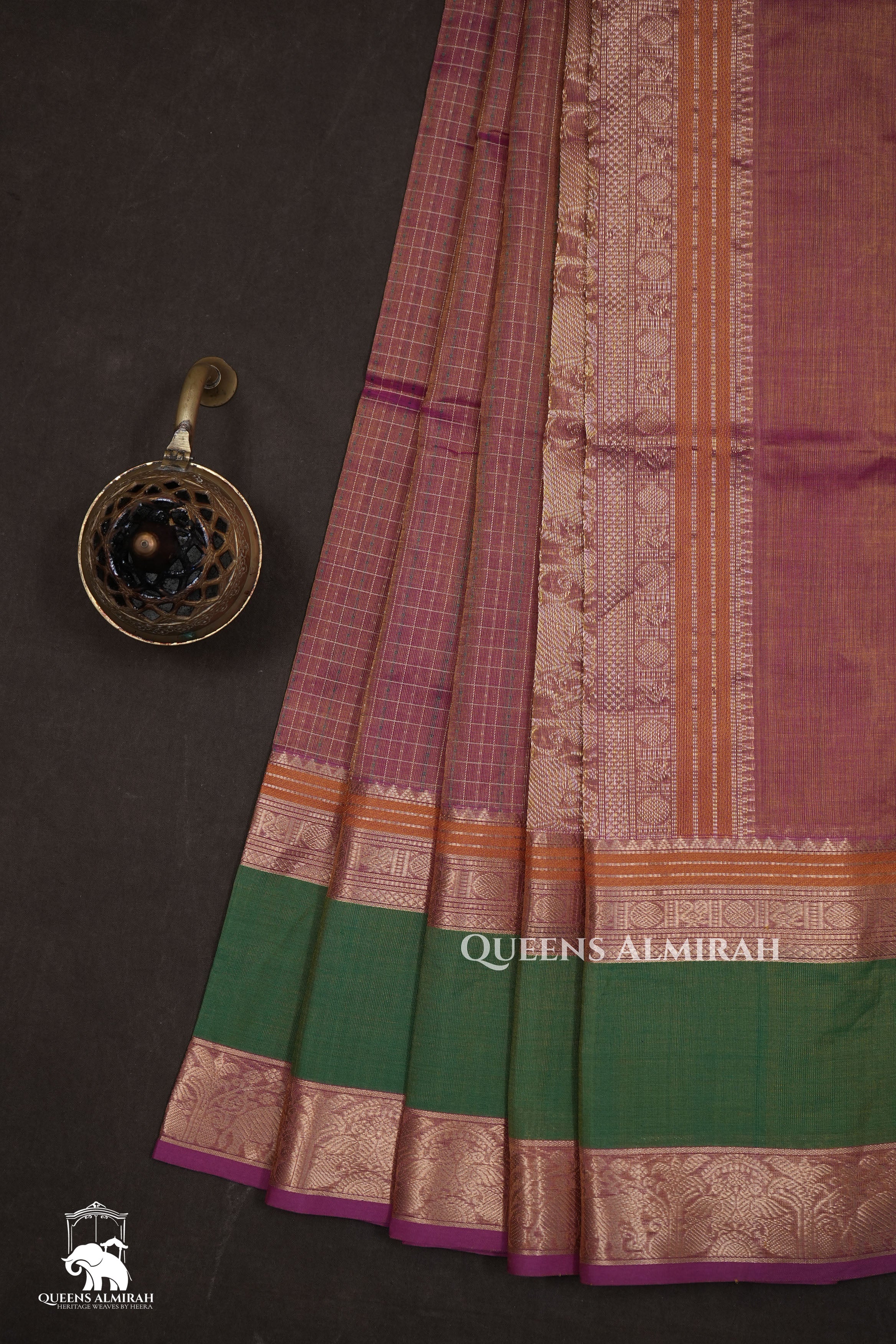 Dual Shade Of Orange With Green Chettinad Silk Cotton Saree