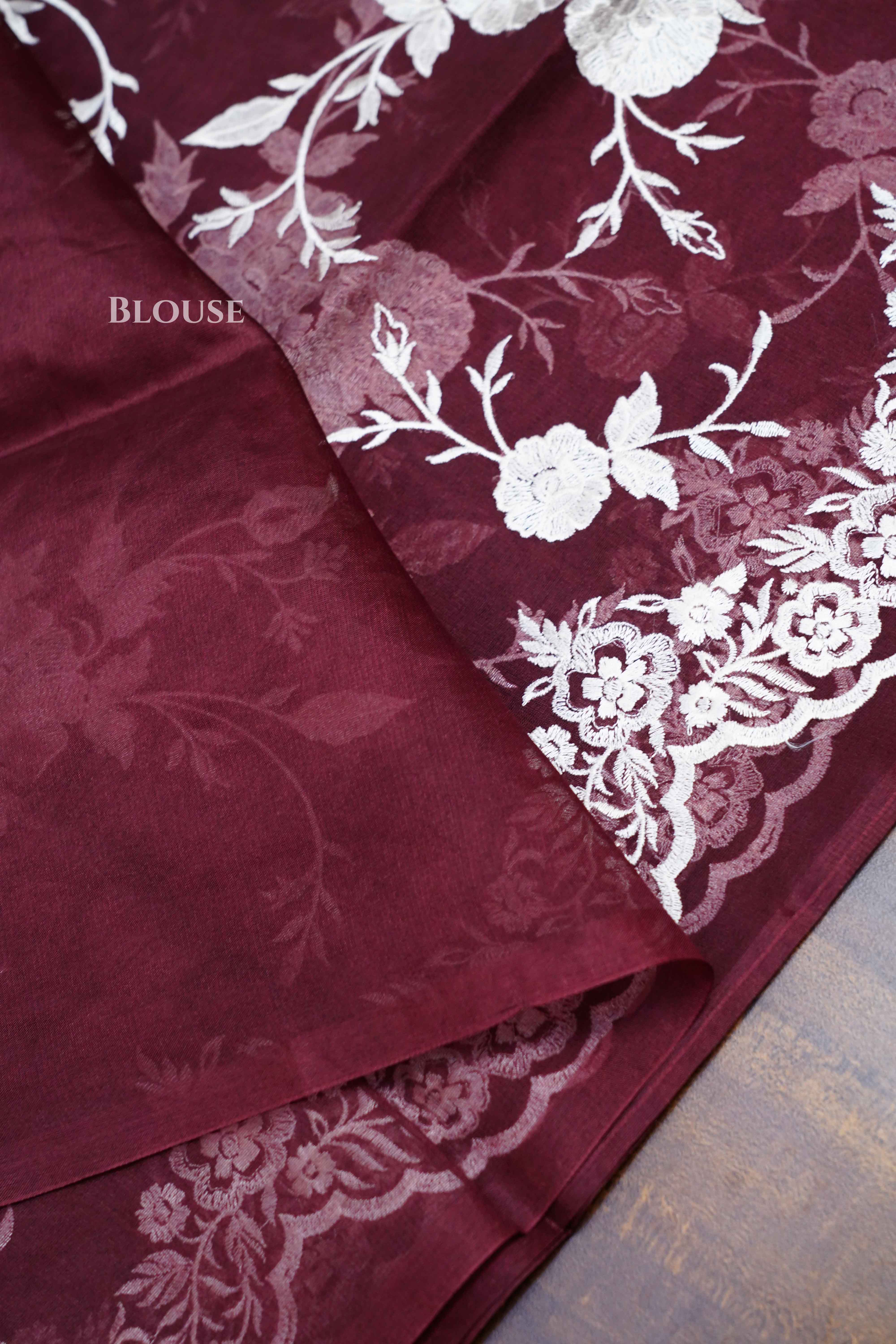 Wine Berry Kora Organza saree