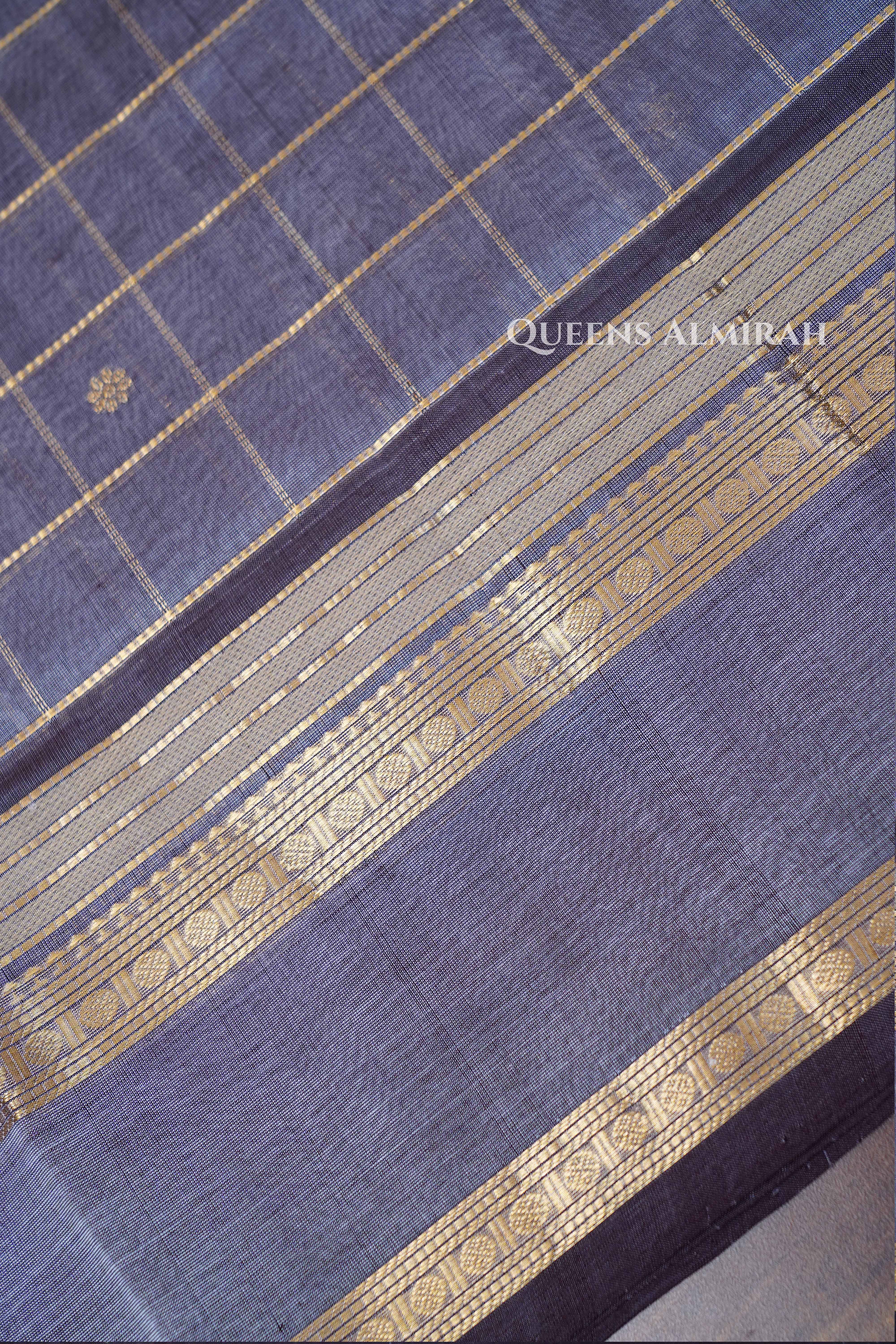 Ash Grey Karaikudi Chettinad Silk Cotton Saree