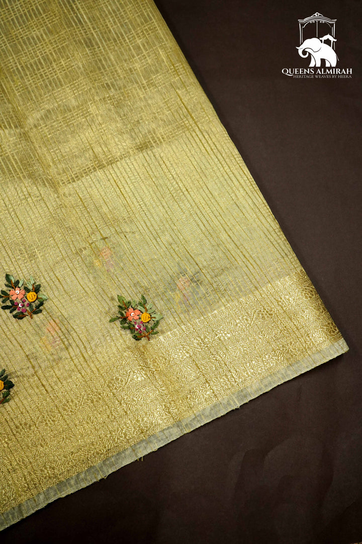 DIM GREY WITH GOLD TISSUE SAREE - Queens Jewel Emporium