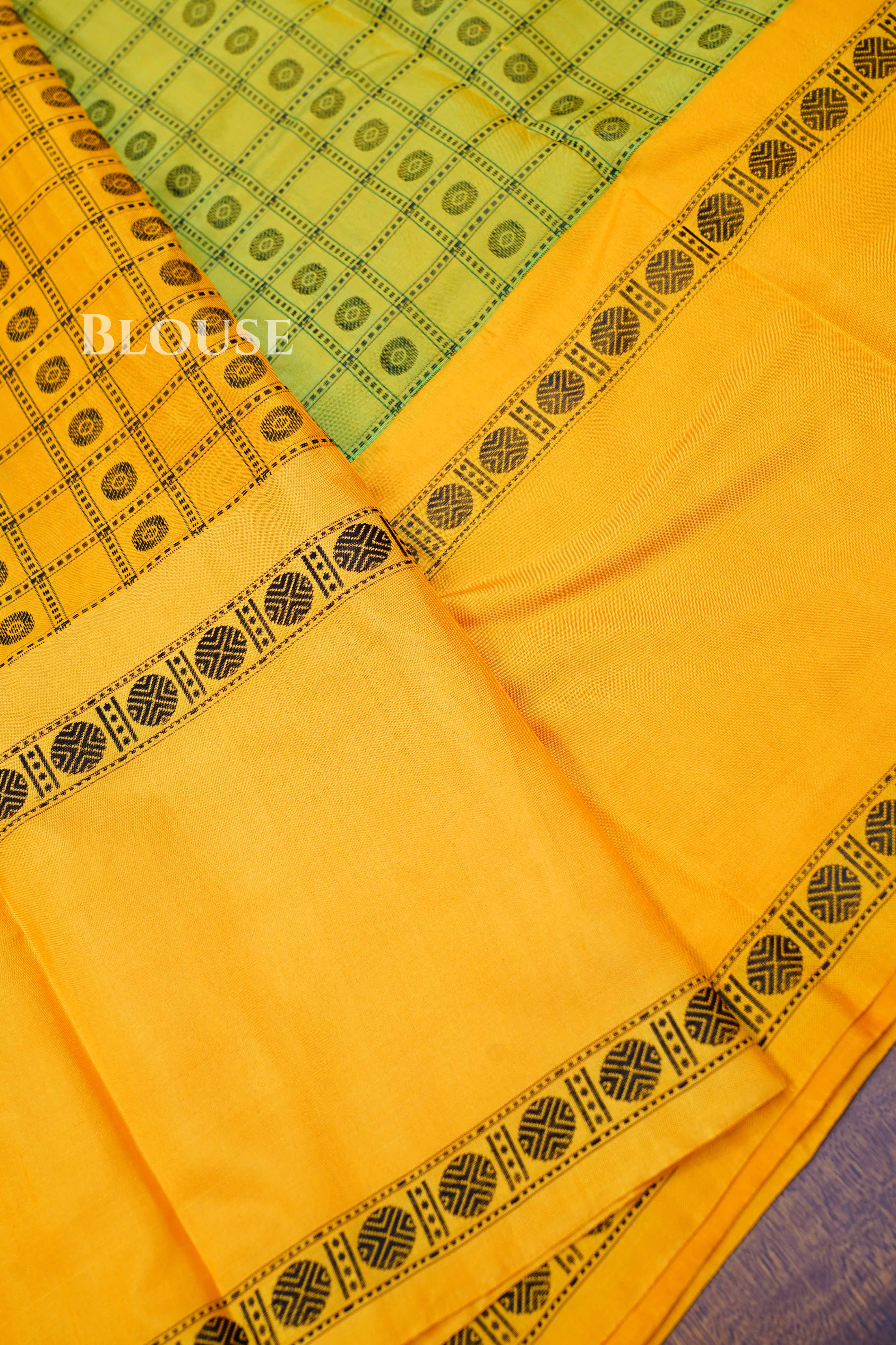 Green With Yellow Pure Kanchivaram Silk Saree