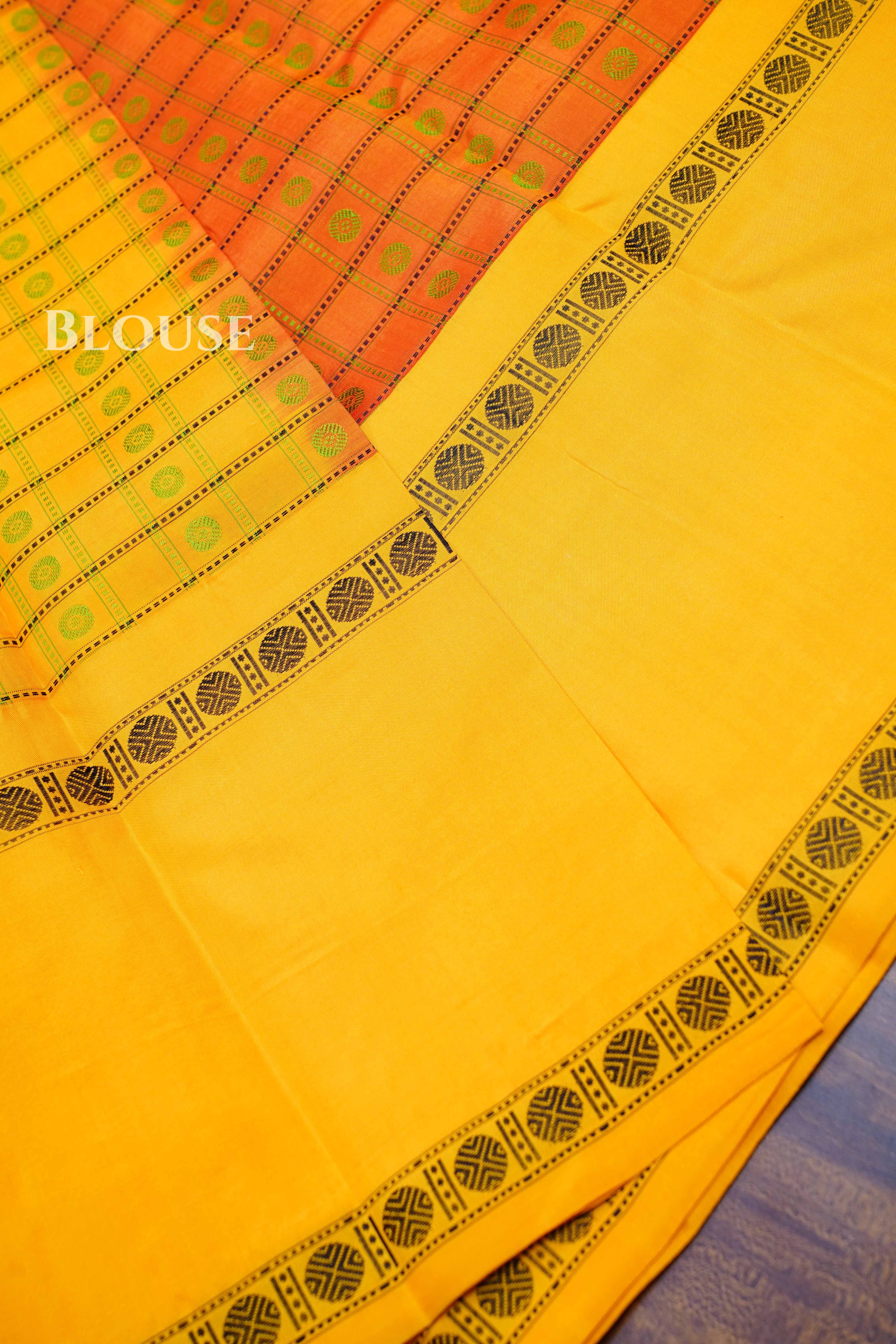 Orange With Yellow Pure Kanchivaram Silk Saree
