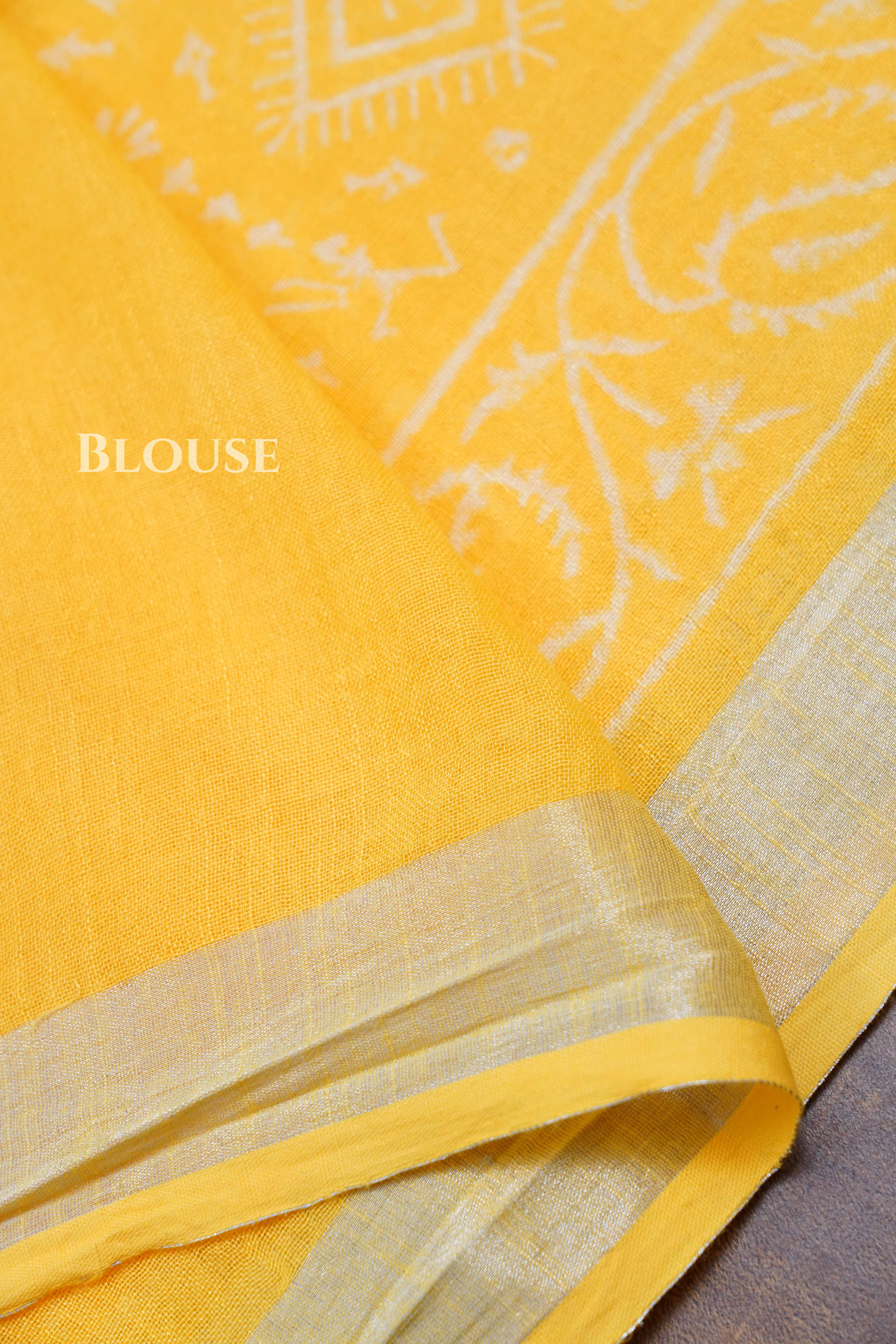 Yellow Linen Cotton Saree