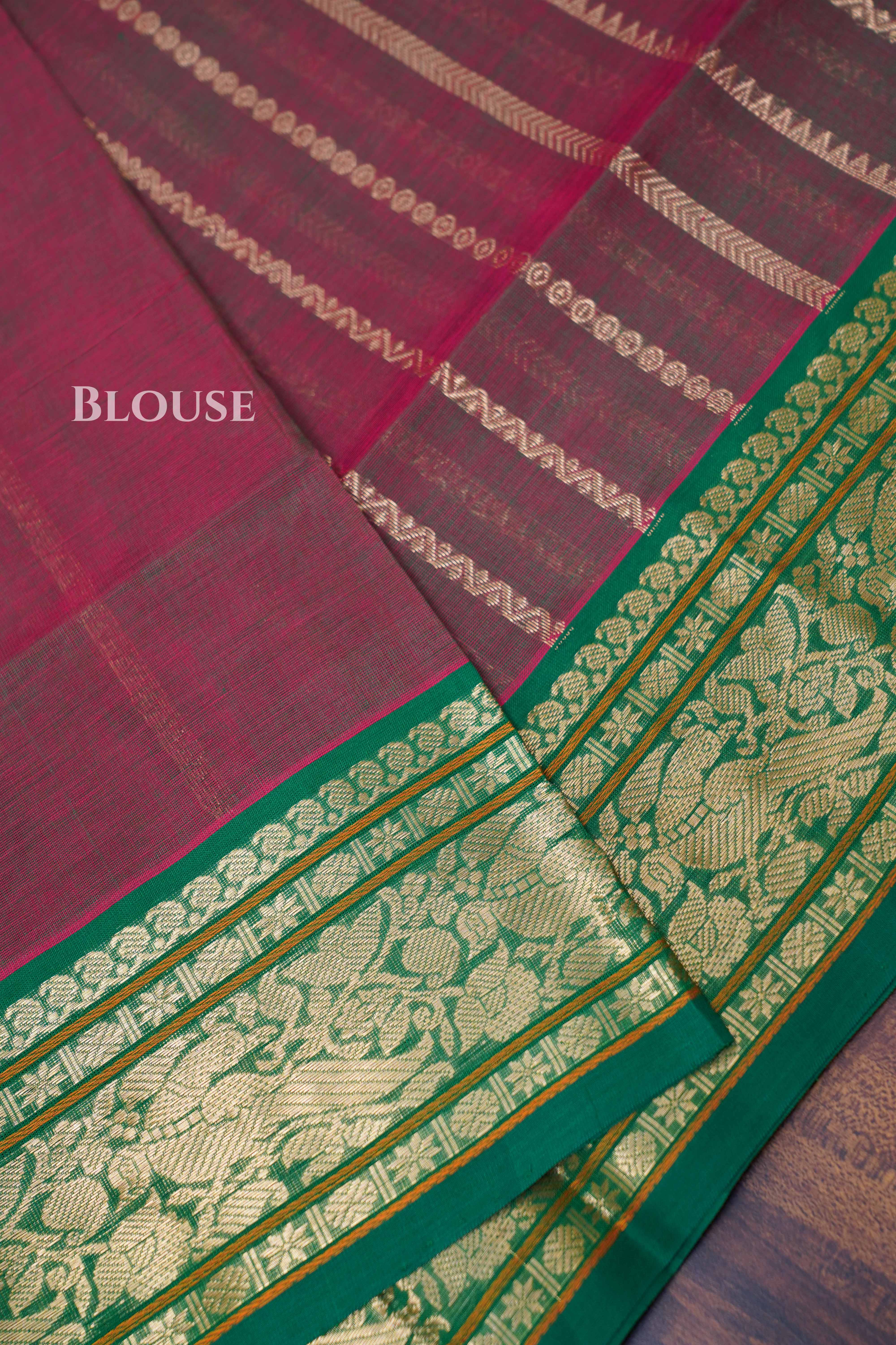 Wine Berry With Green Chettinad Silk Cotton Saree