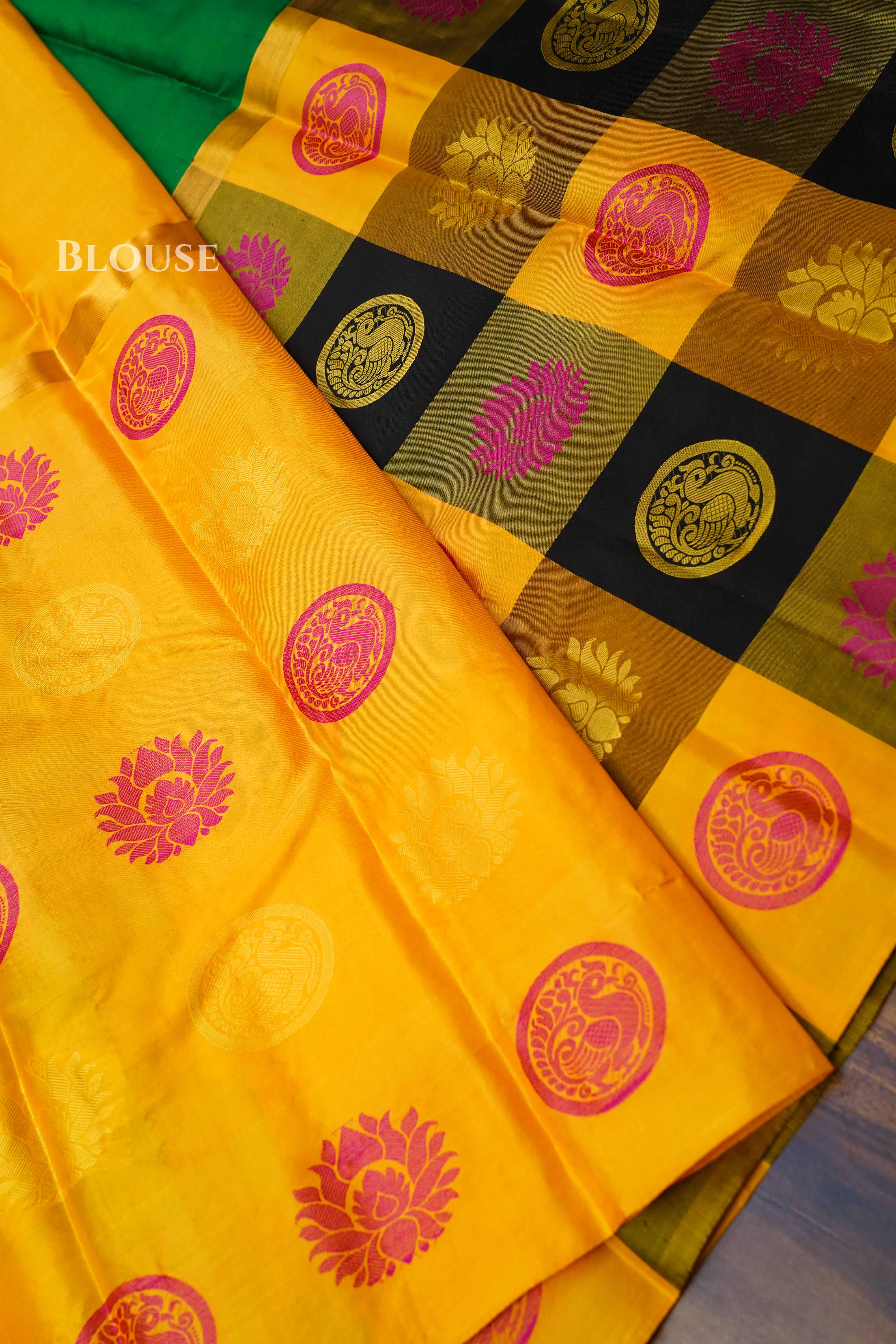 Green With Multi Checks Kanchivaram Silk Saree