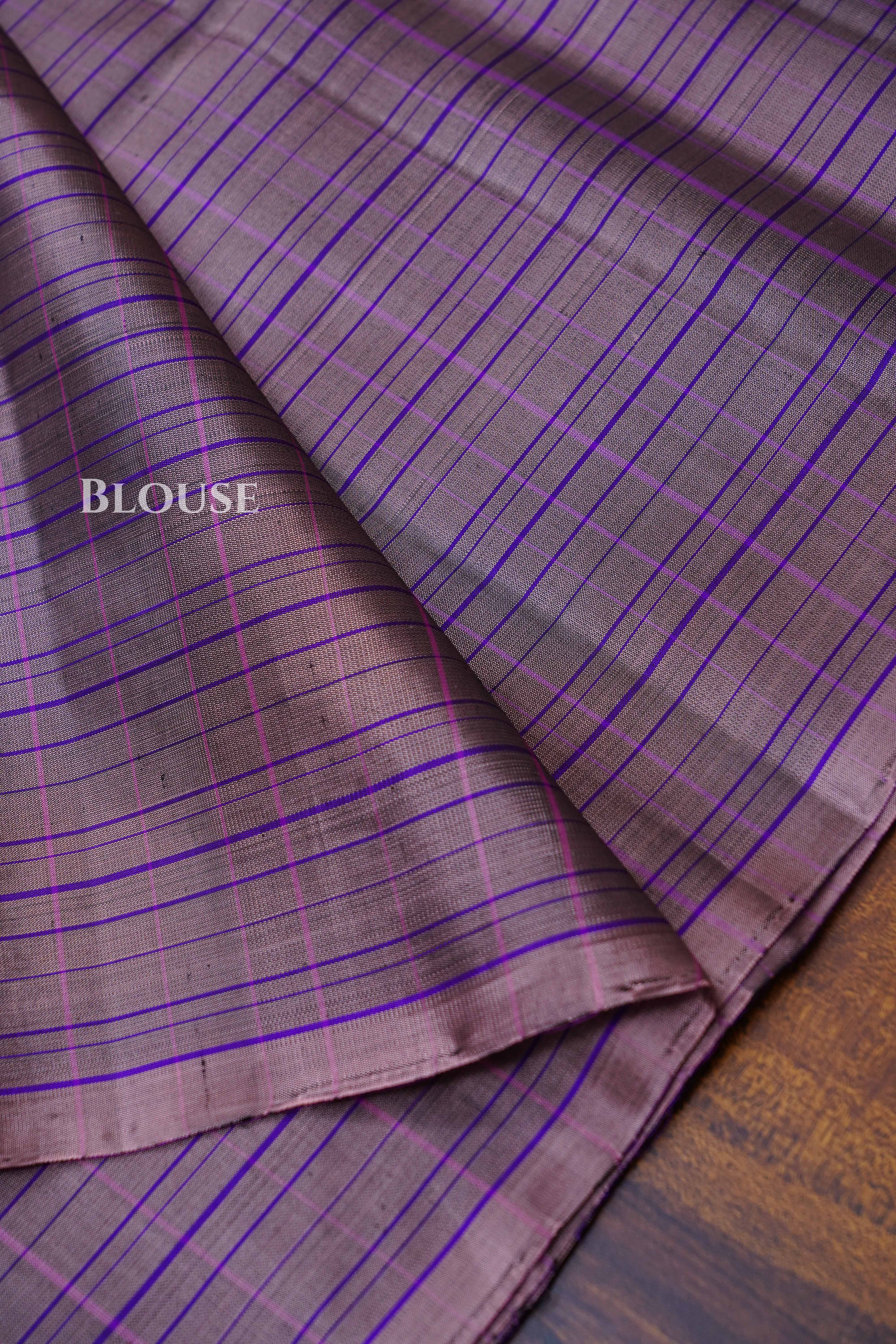 Pinkish Grey With Purple Stripes Pure Soft Silk Saree