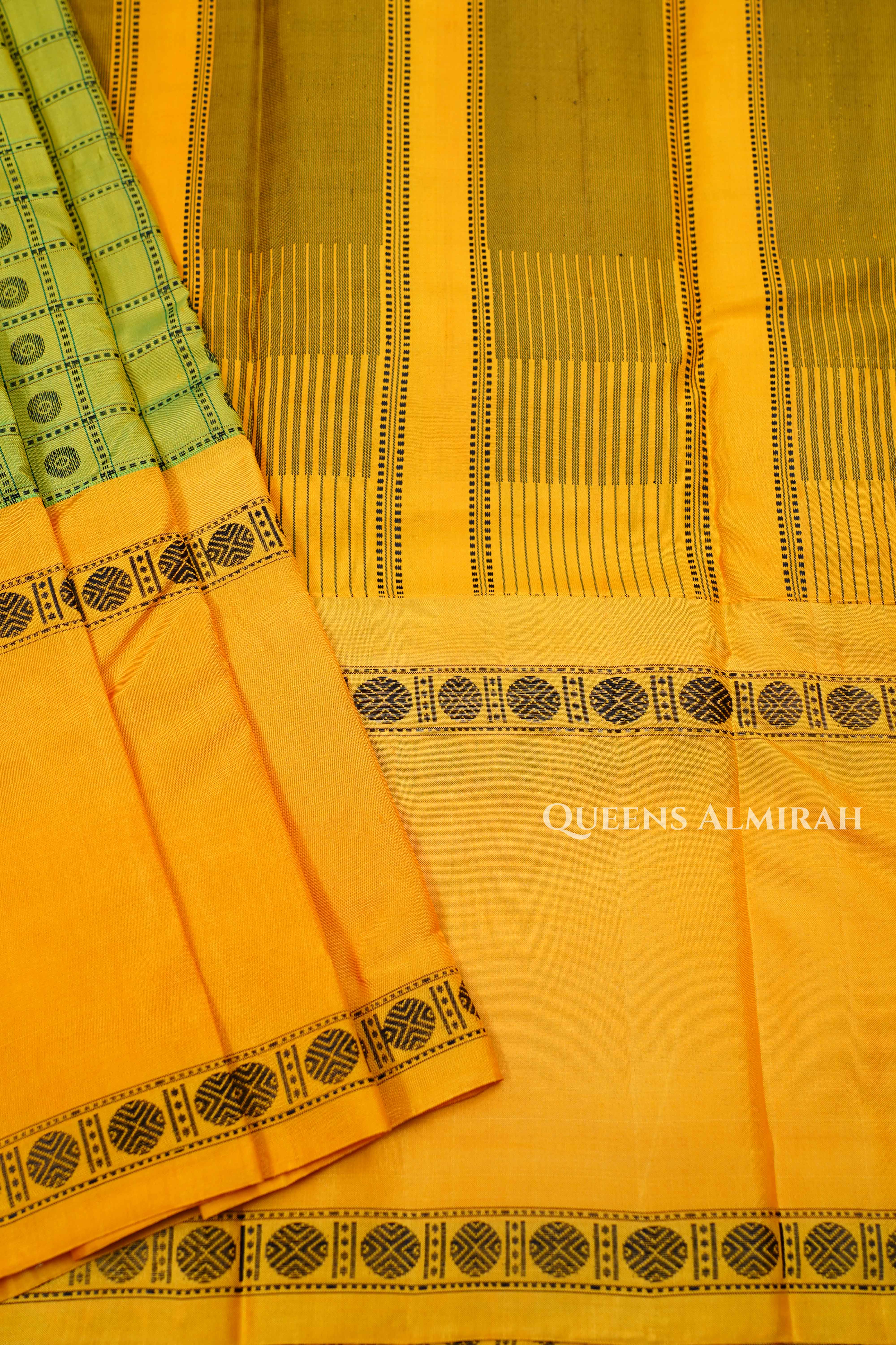 Green With Yellow Pure Kanchivaram Silk Saree