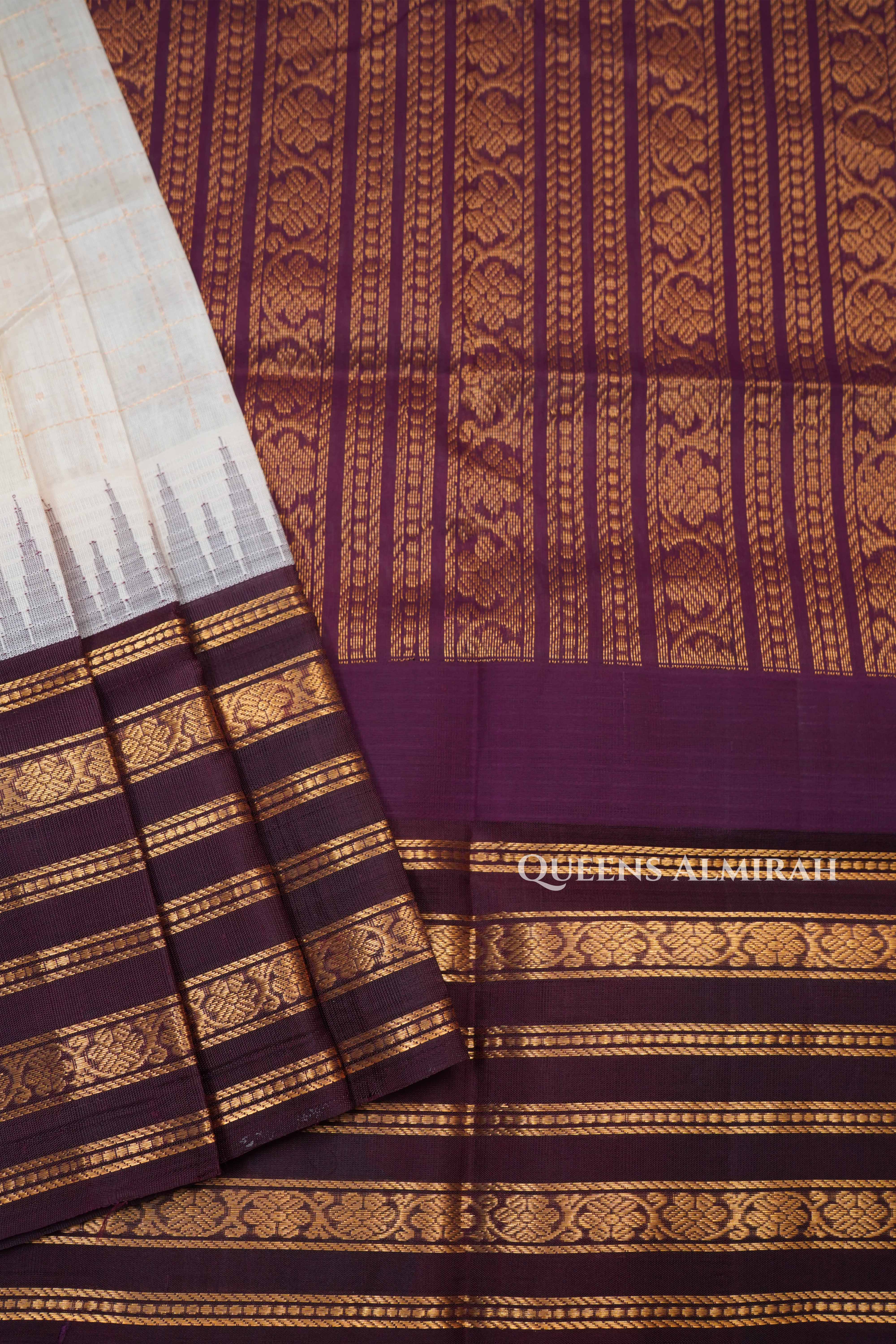 Milk White With Cocoa Bean Pure Kanchi Silk Cotton Saree