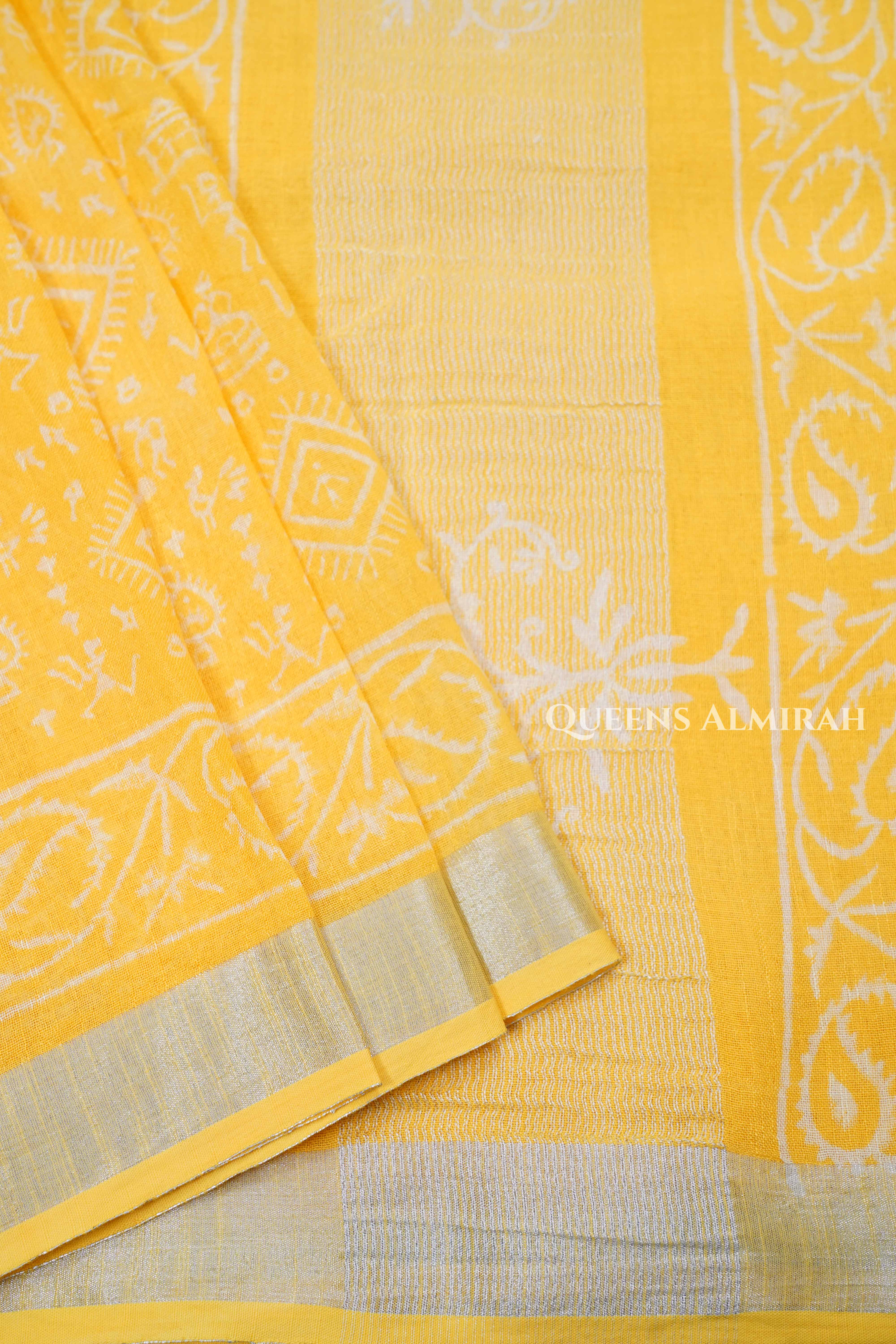 Yellow Linen Cotton Saree