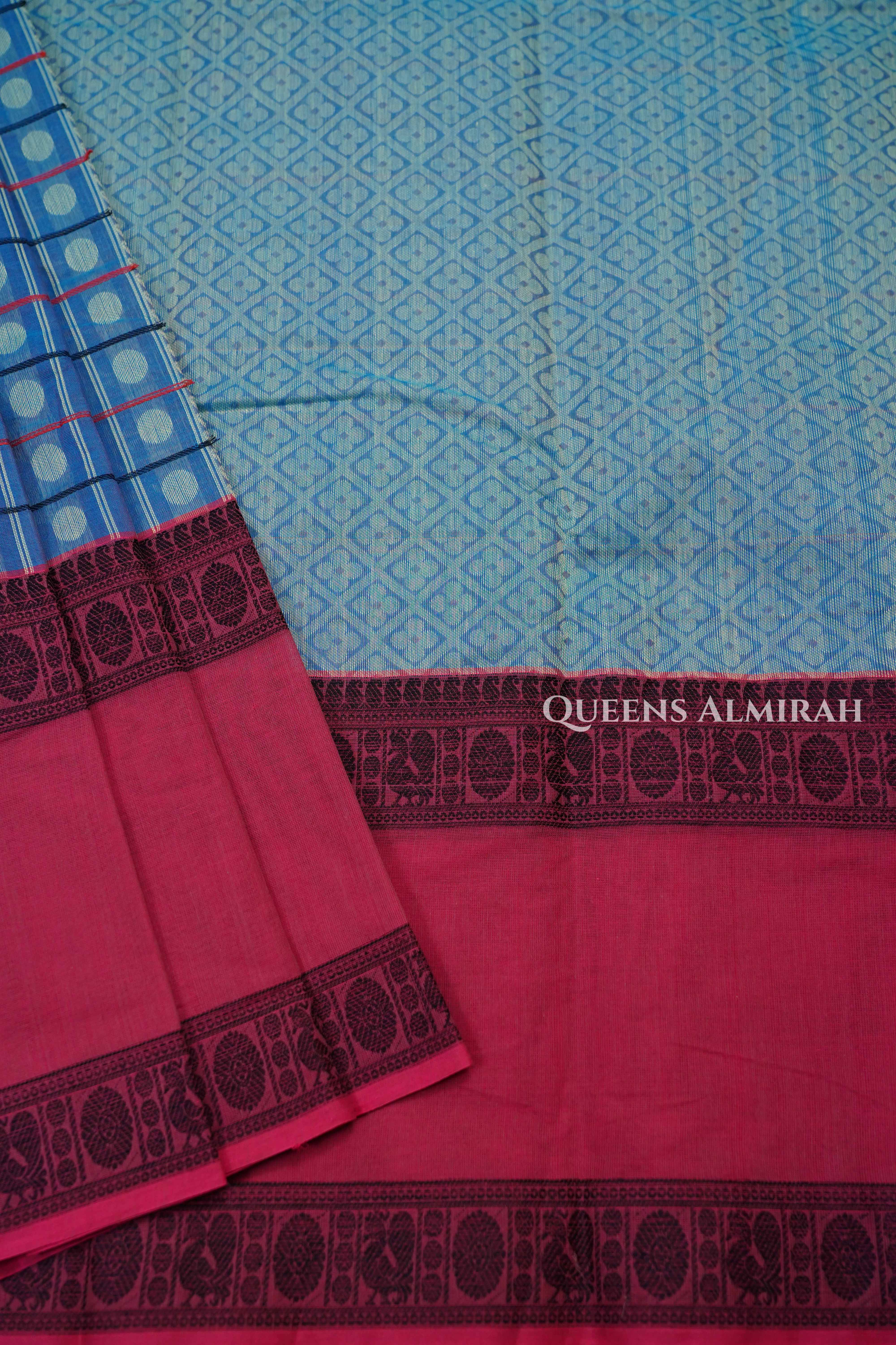 Dusky Blue Chettinad Cotton Saree