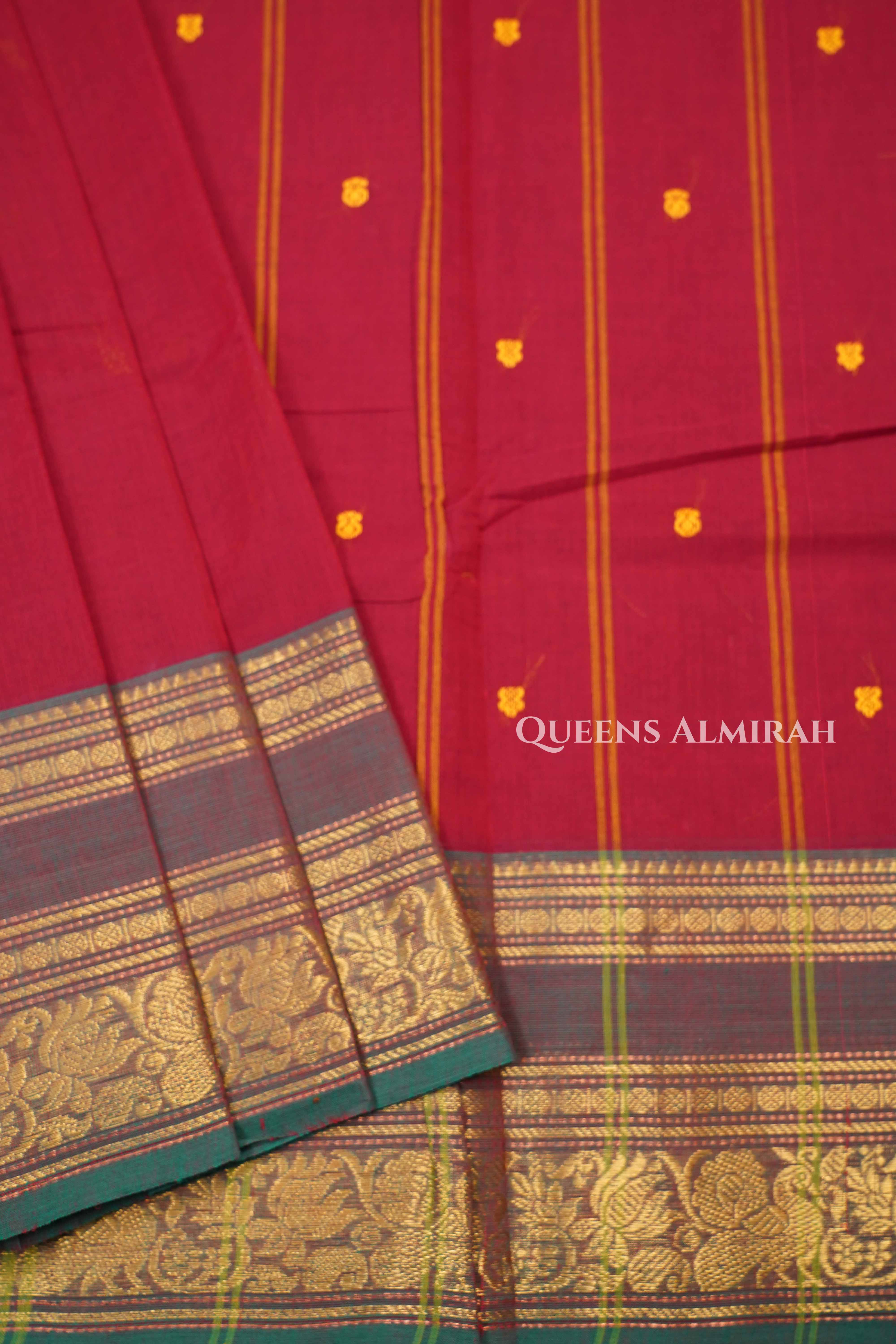KumKum Red Kanchi Cotton Saree
