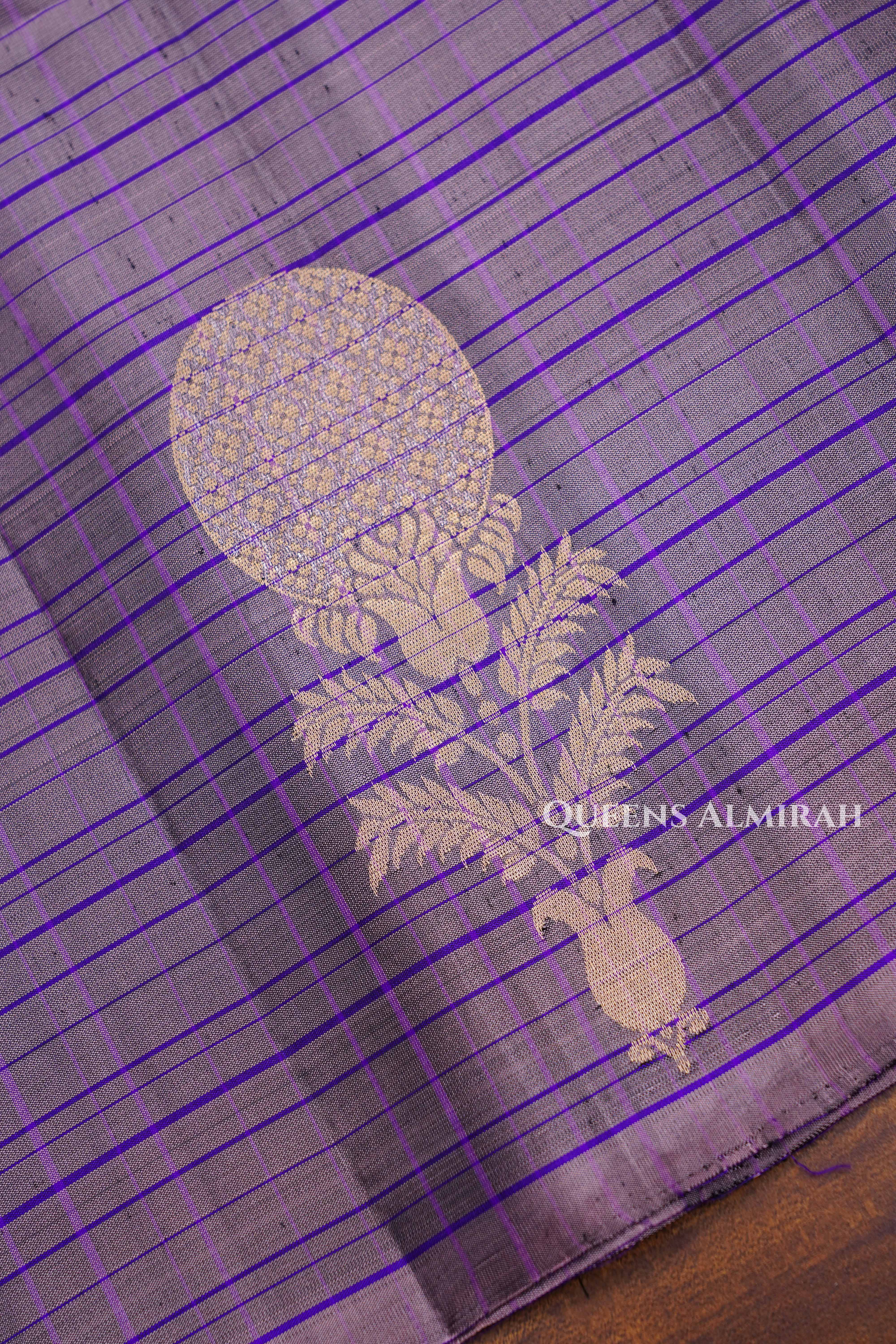 Pinkish Grey With Purple Stripes Pure Soft Silk Saree