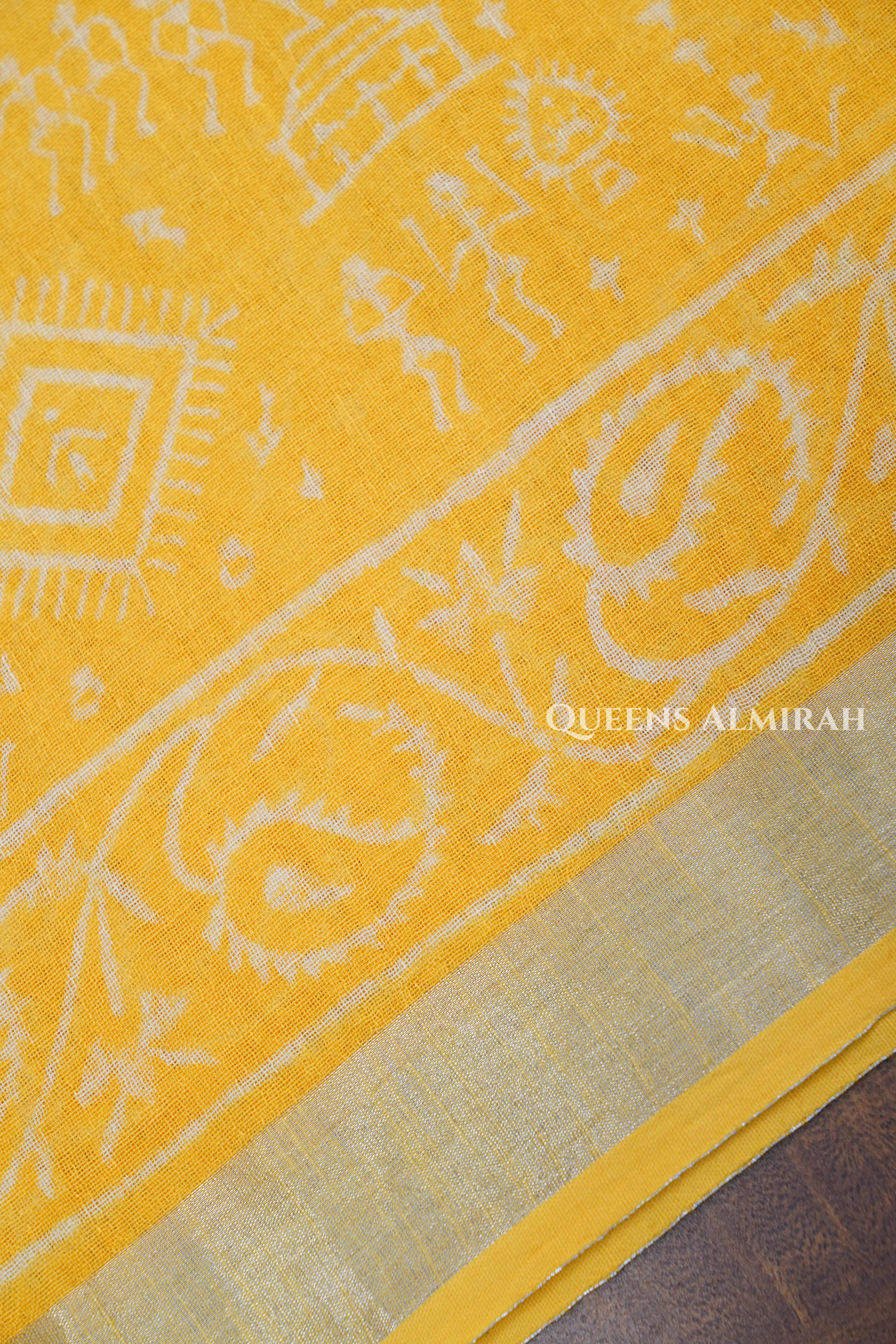 Yellow Linen Cotton Saree