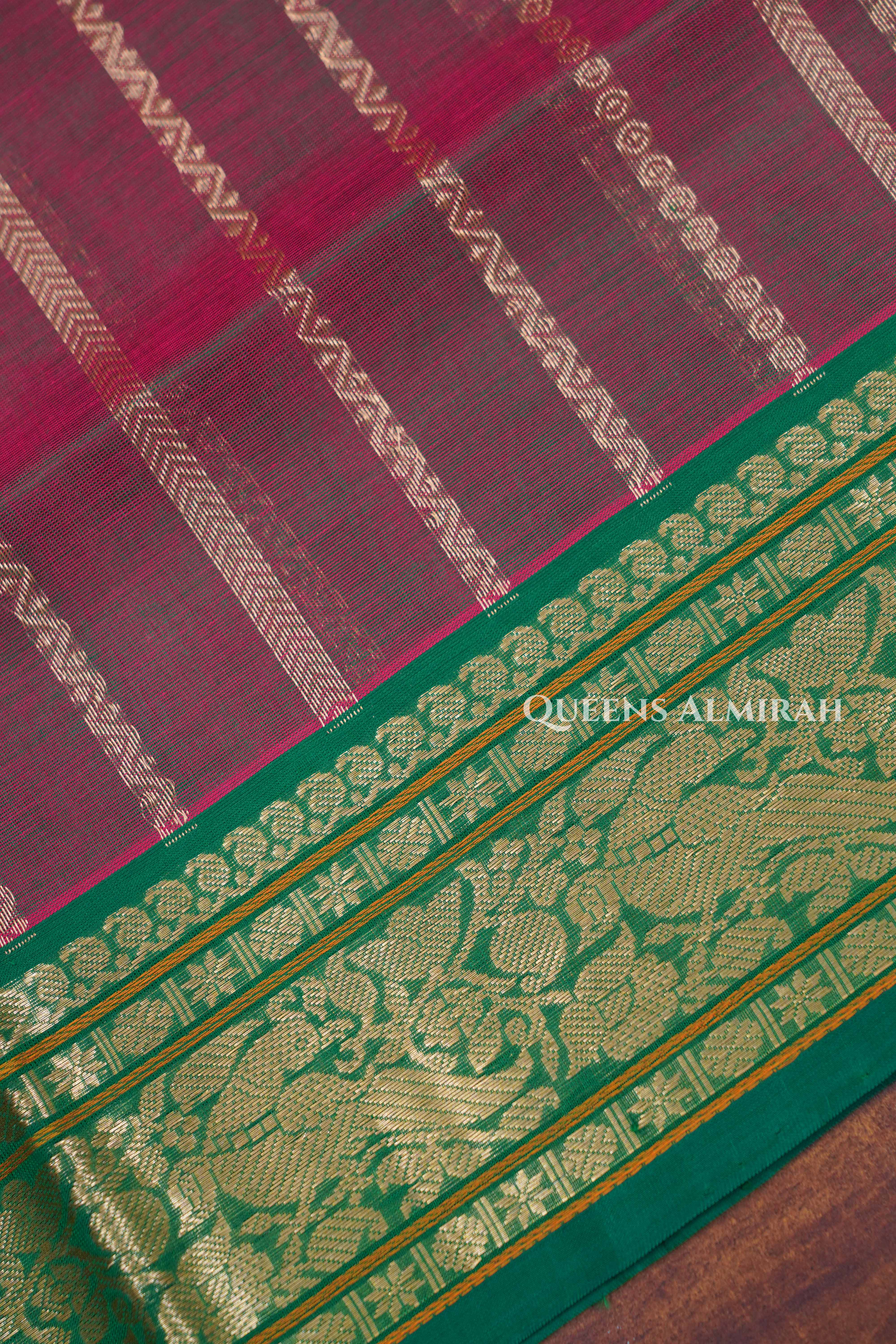 Wine Berry With Green Chettinad Silk Cotton Saree