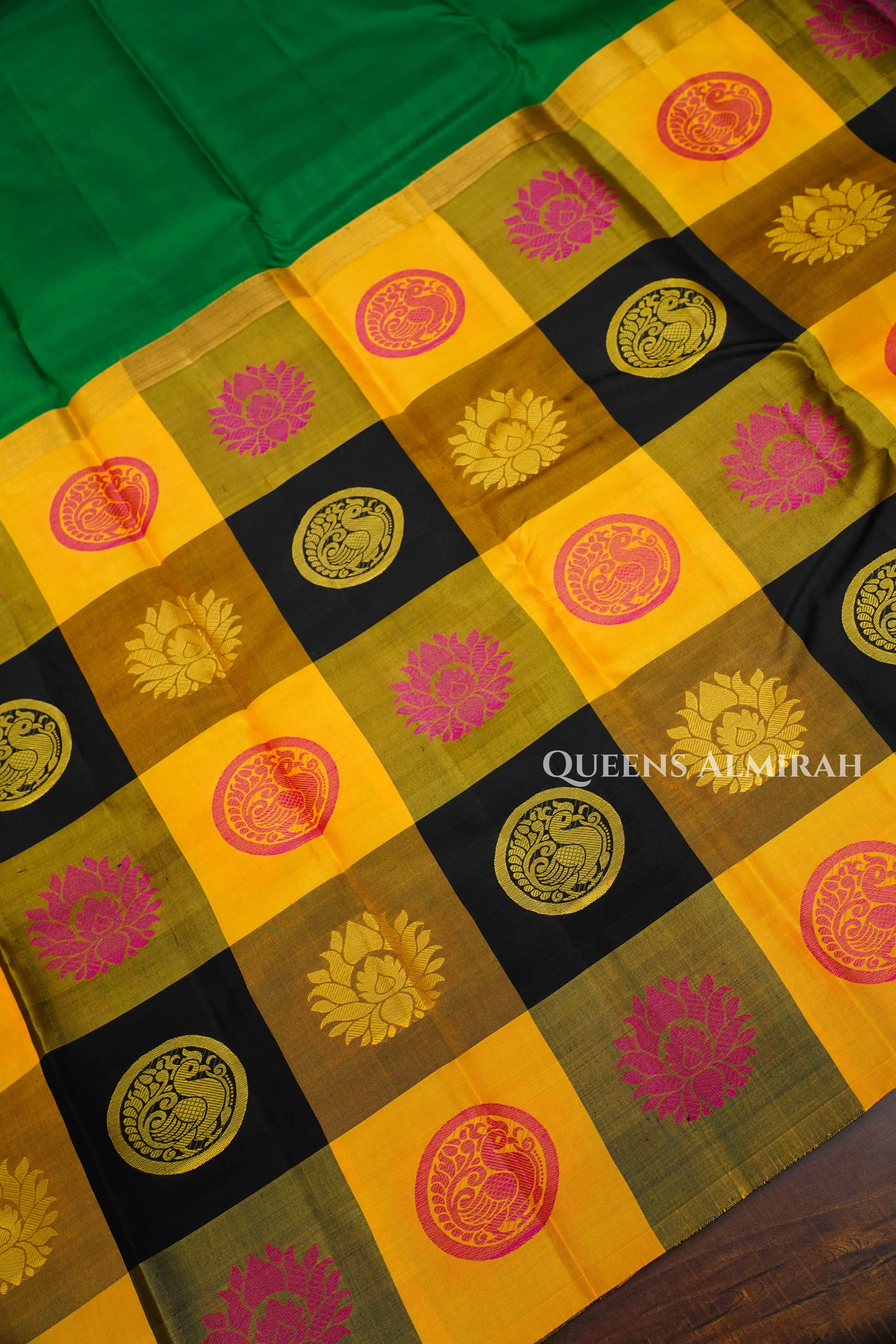 Green With Multi Checks Kanchivaram Silk Saree