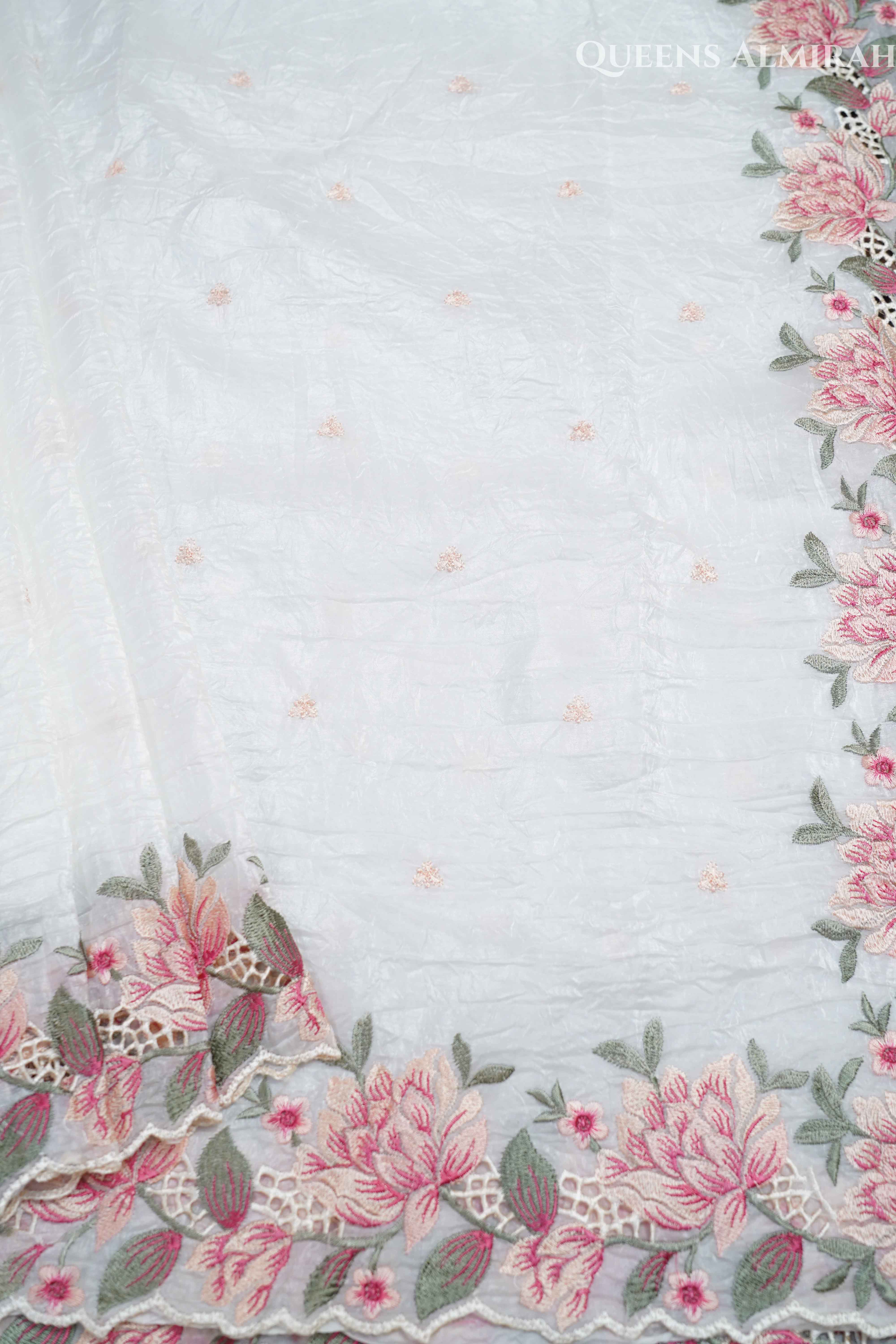 WHITE GLASS TISSUE SAREE - Queens Jewel Emporium