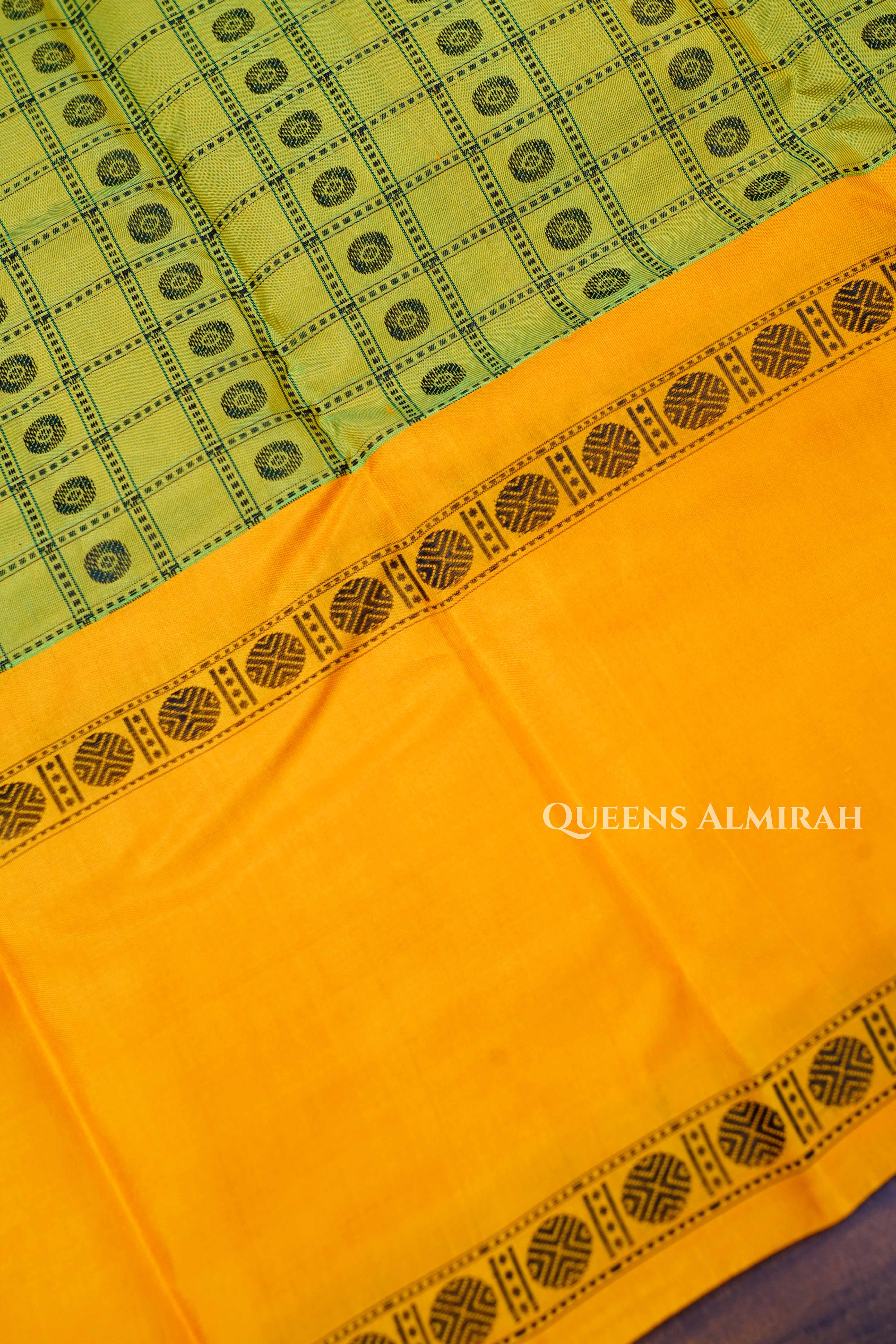 Green With Yellow Pure Kanchivaram Silk Saree