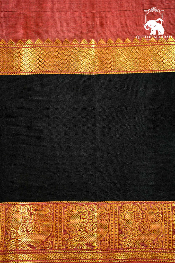 COPPER RUST WITH BLACK SOFT SILK SAREE - Queens Jewel Emporium