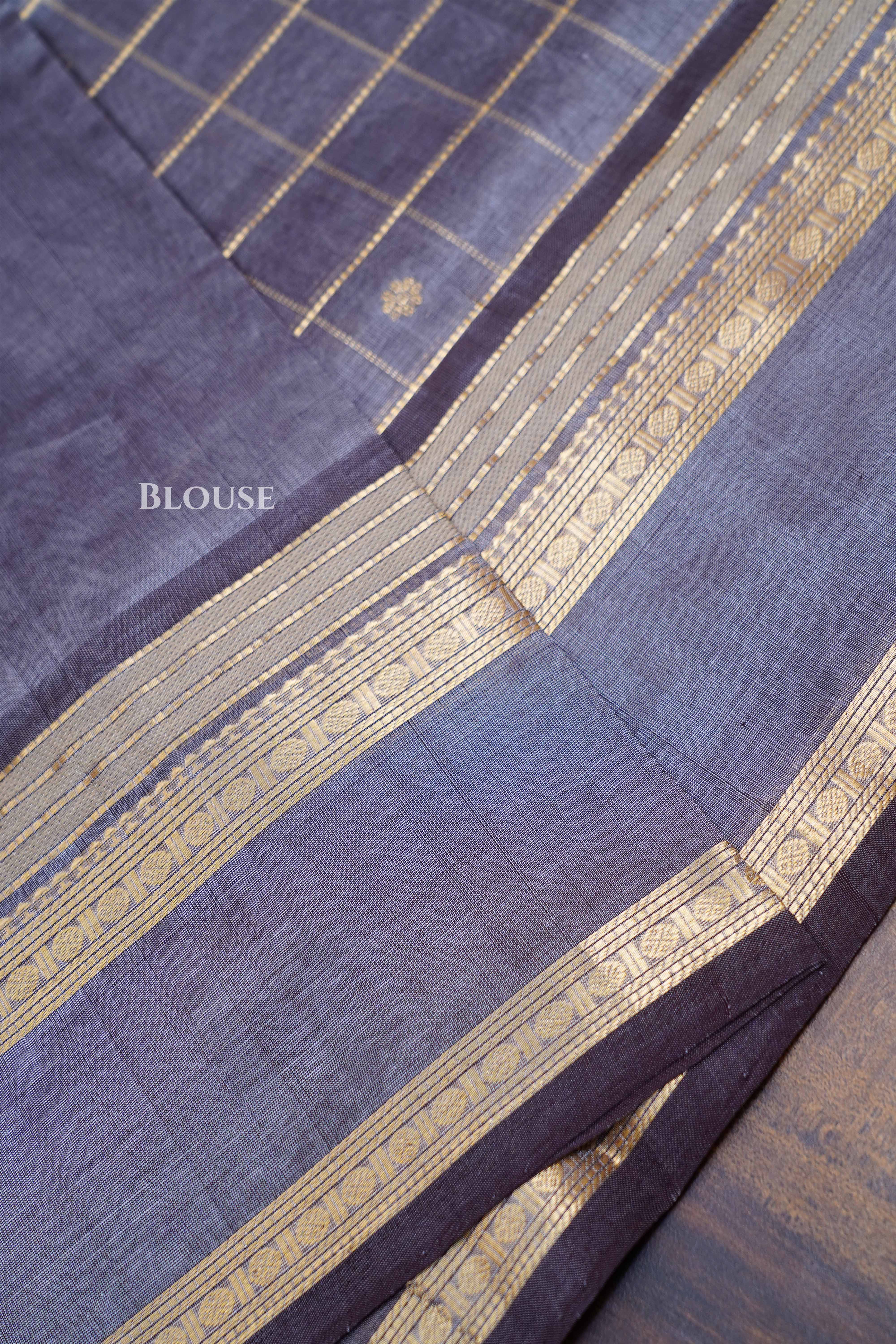 Ash Grey Karaikudi Chettinad Silk Cotton Saree