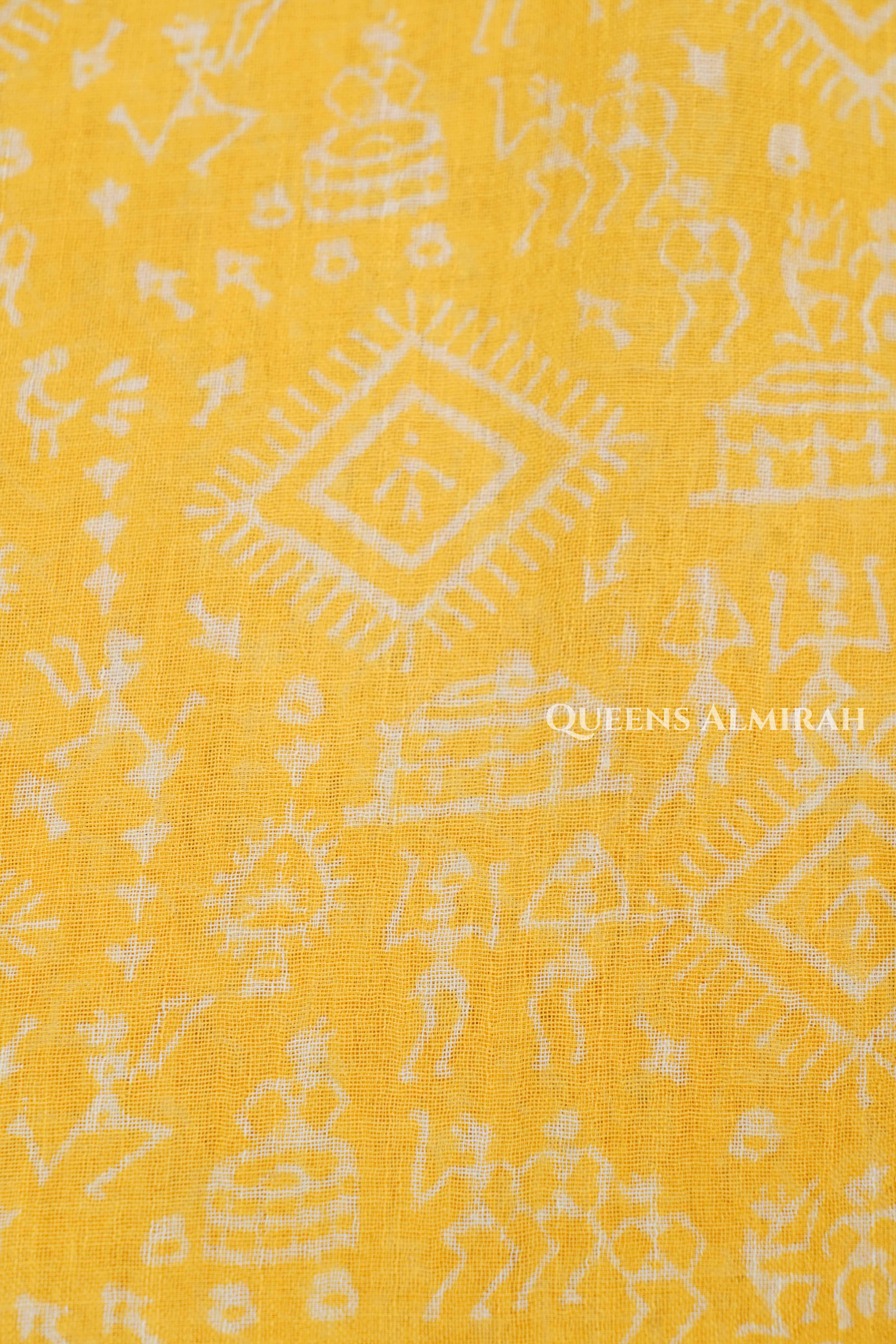 Yellow Linen Cotton Saree