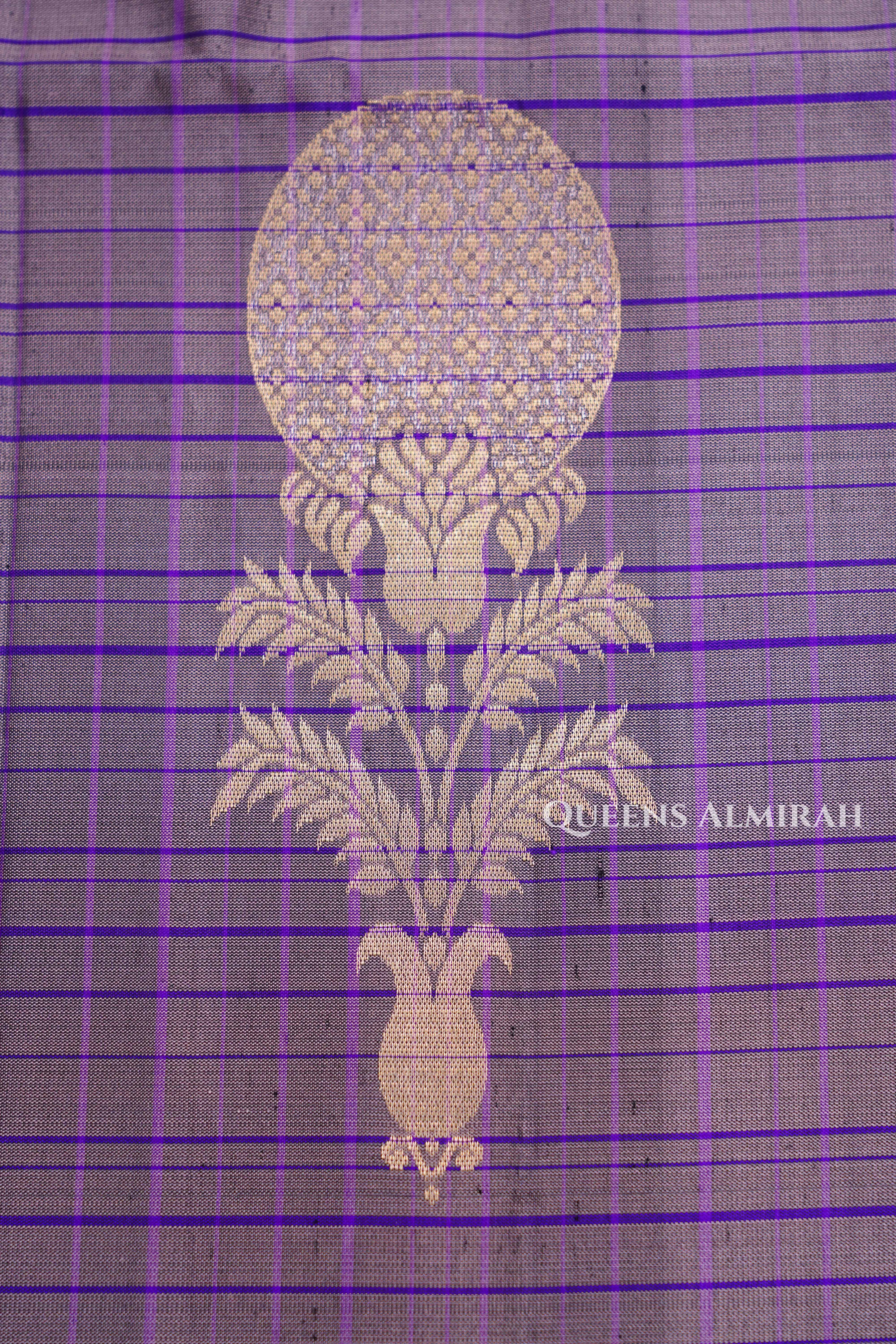 Pinkish Grey With Purple Stripes Pure Soft Silk Saree