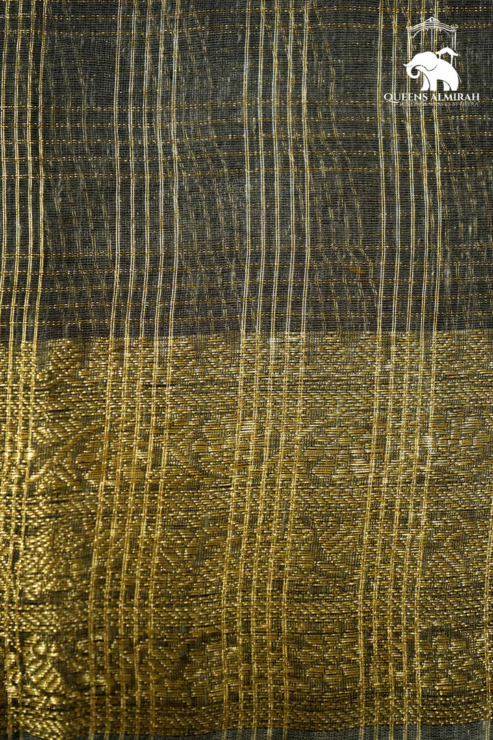 DIM GREY WITH GOLD TISSUE SAREE - Queens Jewel Emporium