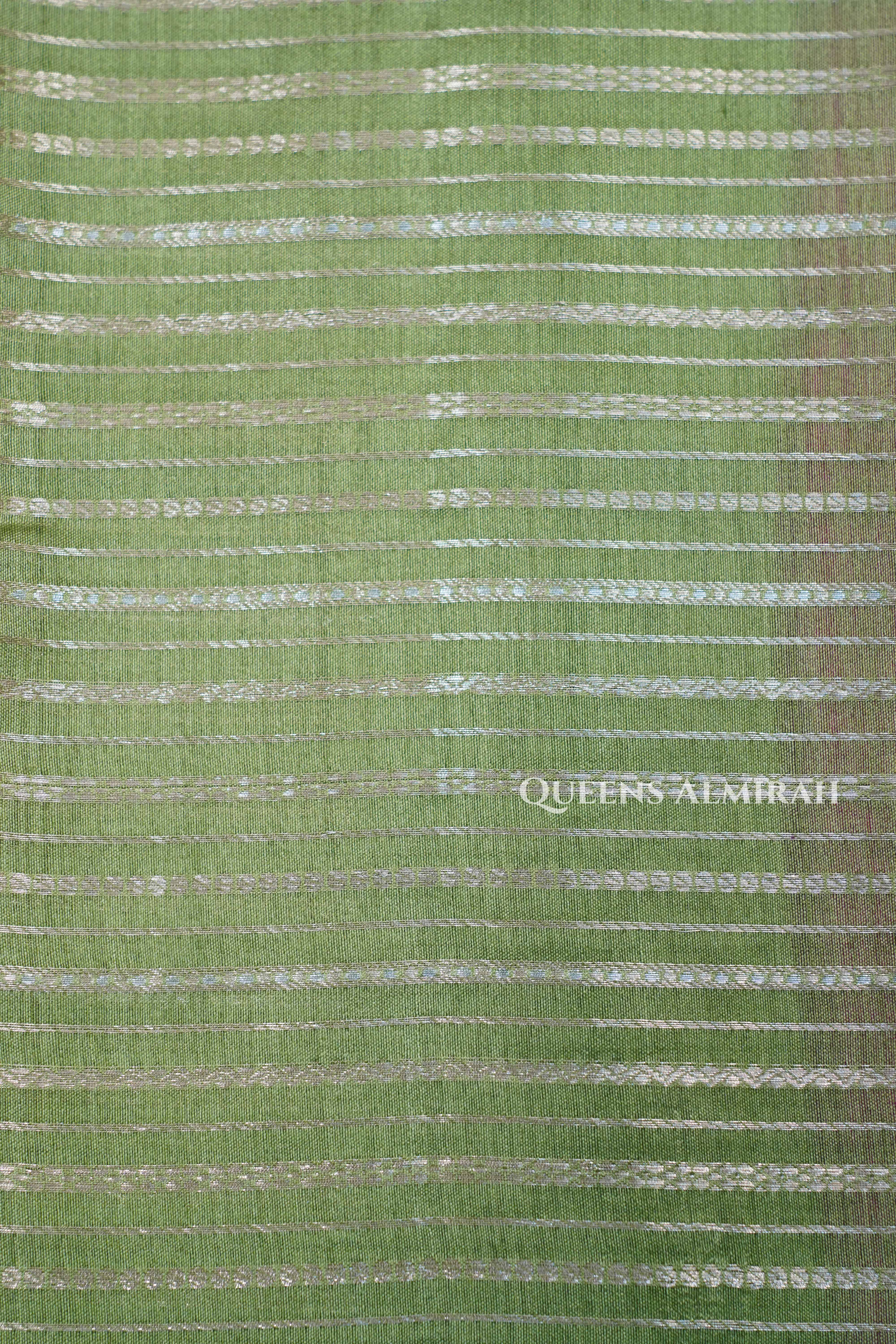 Olive Green With Pink Chiniya Silk Saree