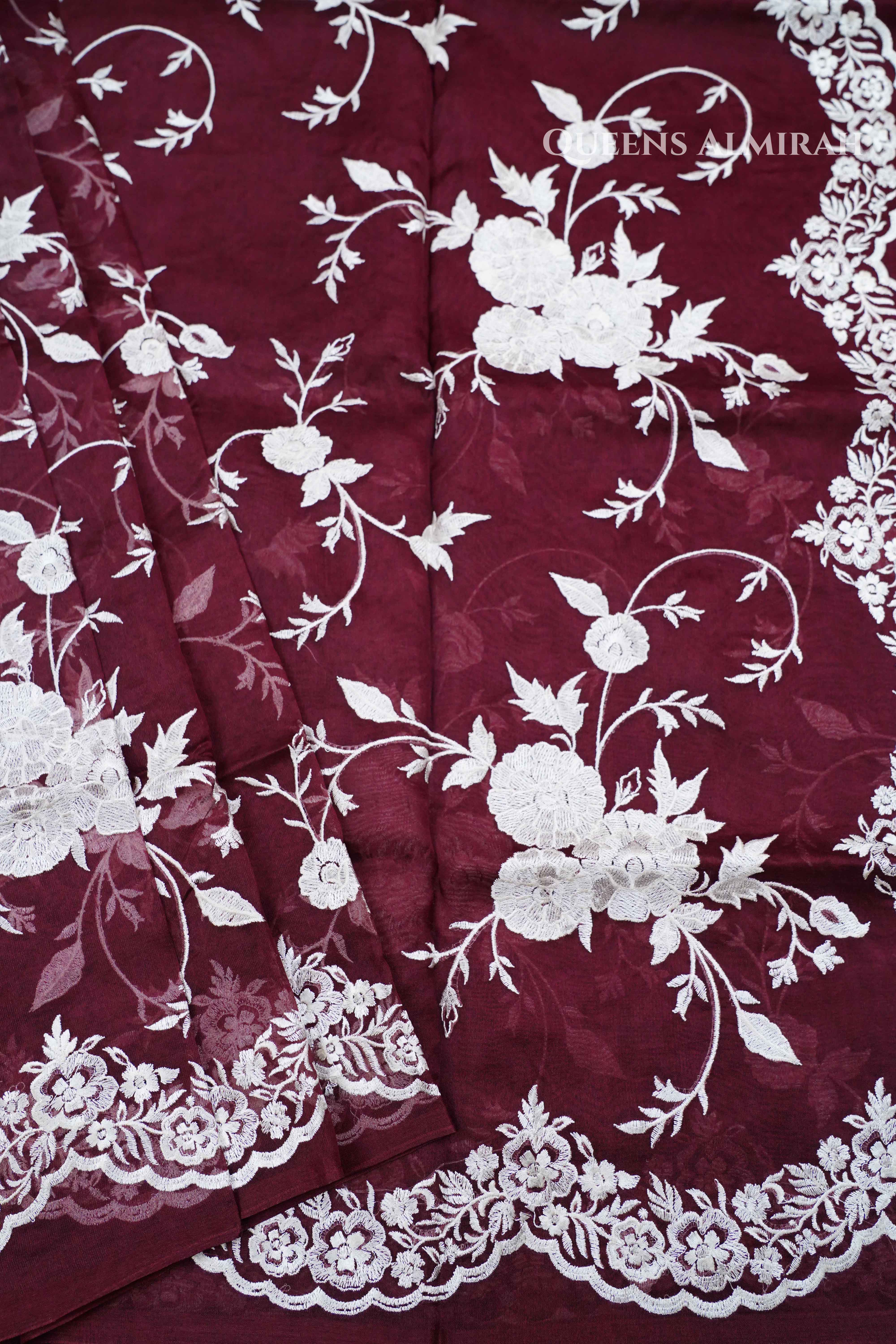 Wine Berry Kora Organza saree