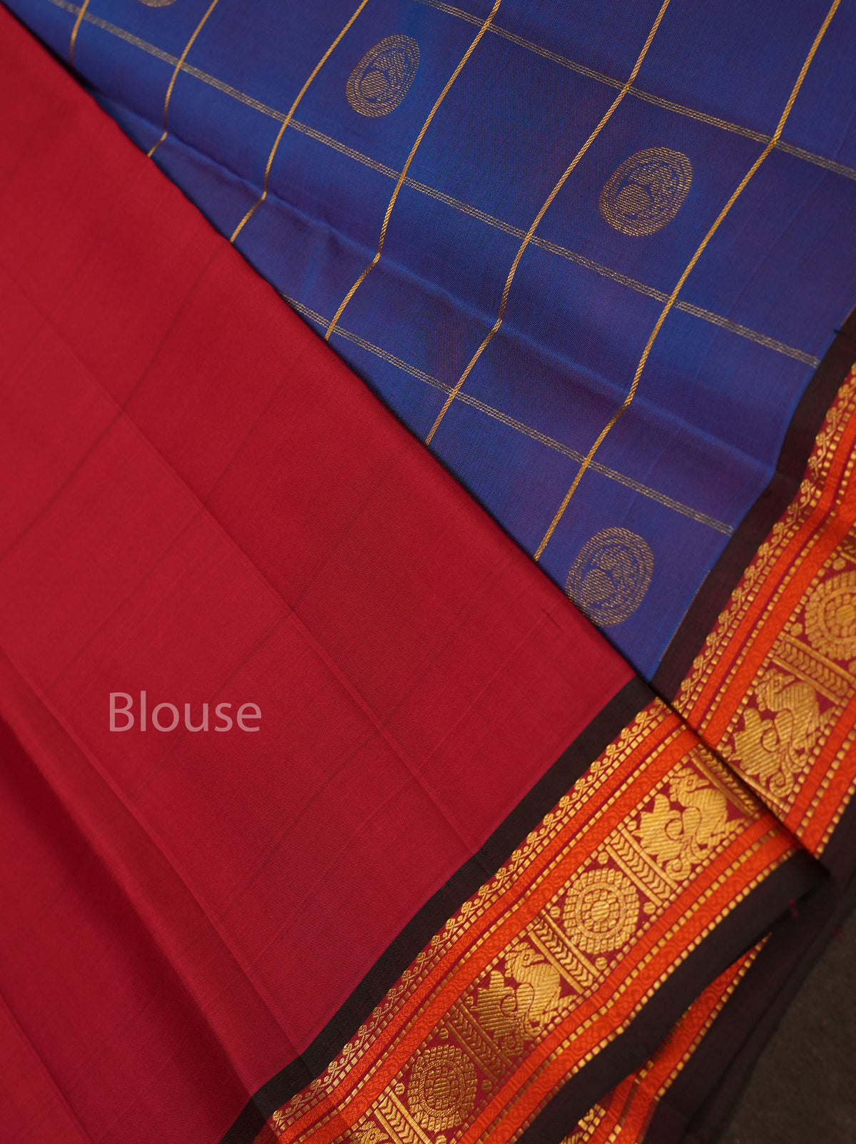 Dual Shade Of Blue Pure Kanchivaram Silk Saree