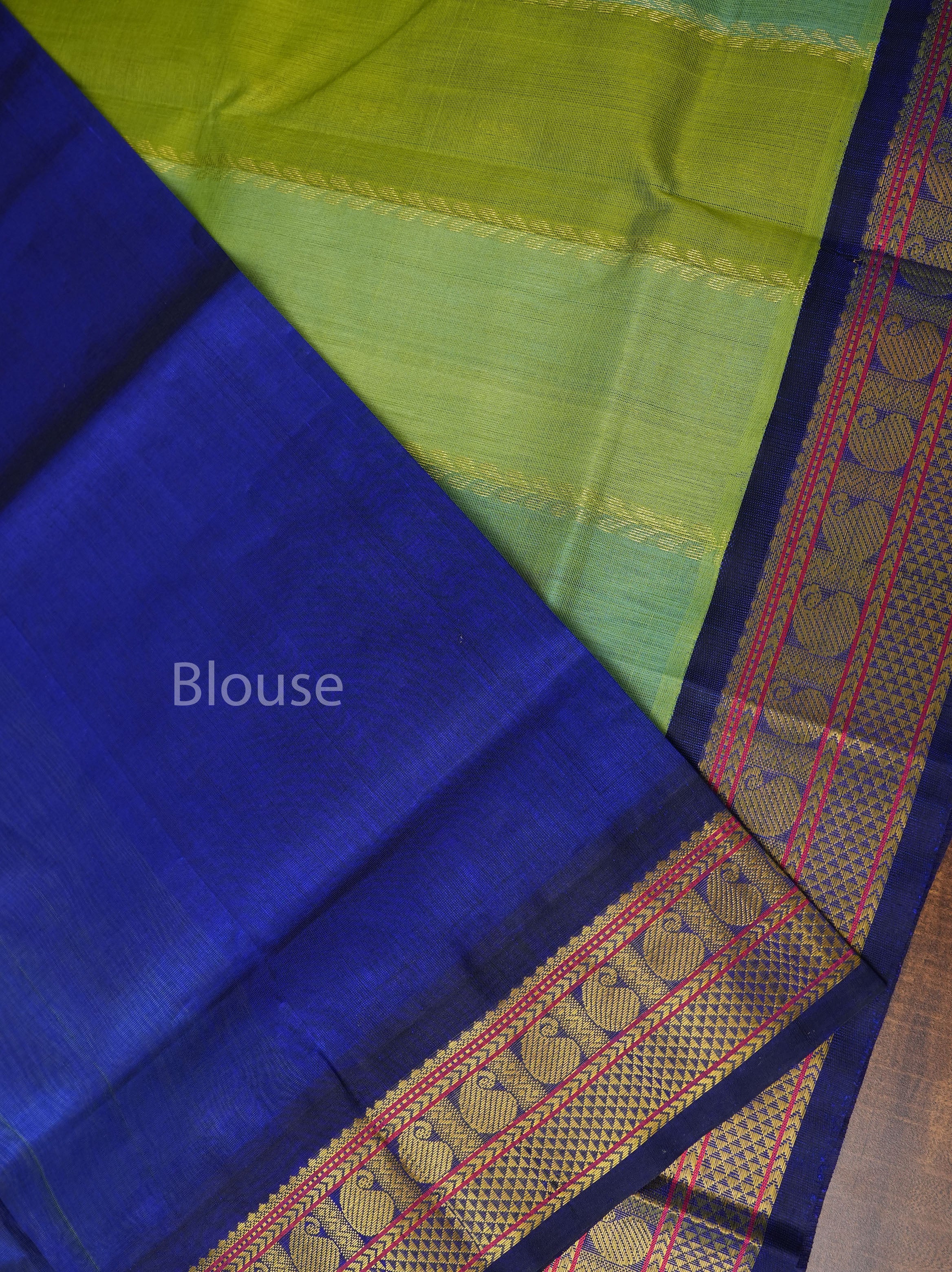 Green And Blue With Navy Blue Border Pure Silk Cotton Saree