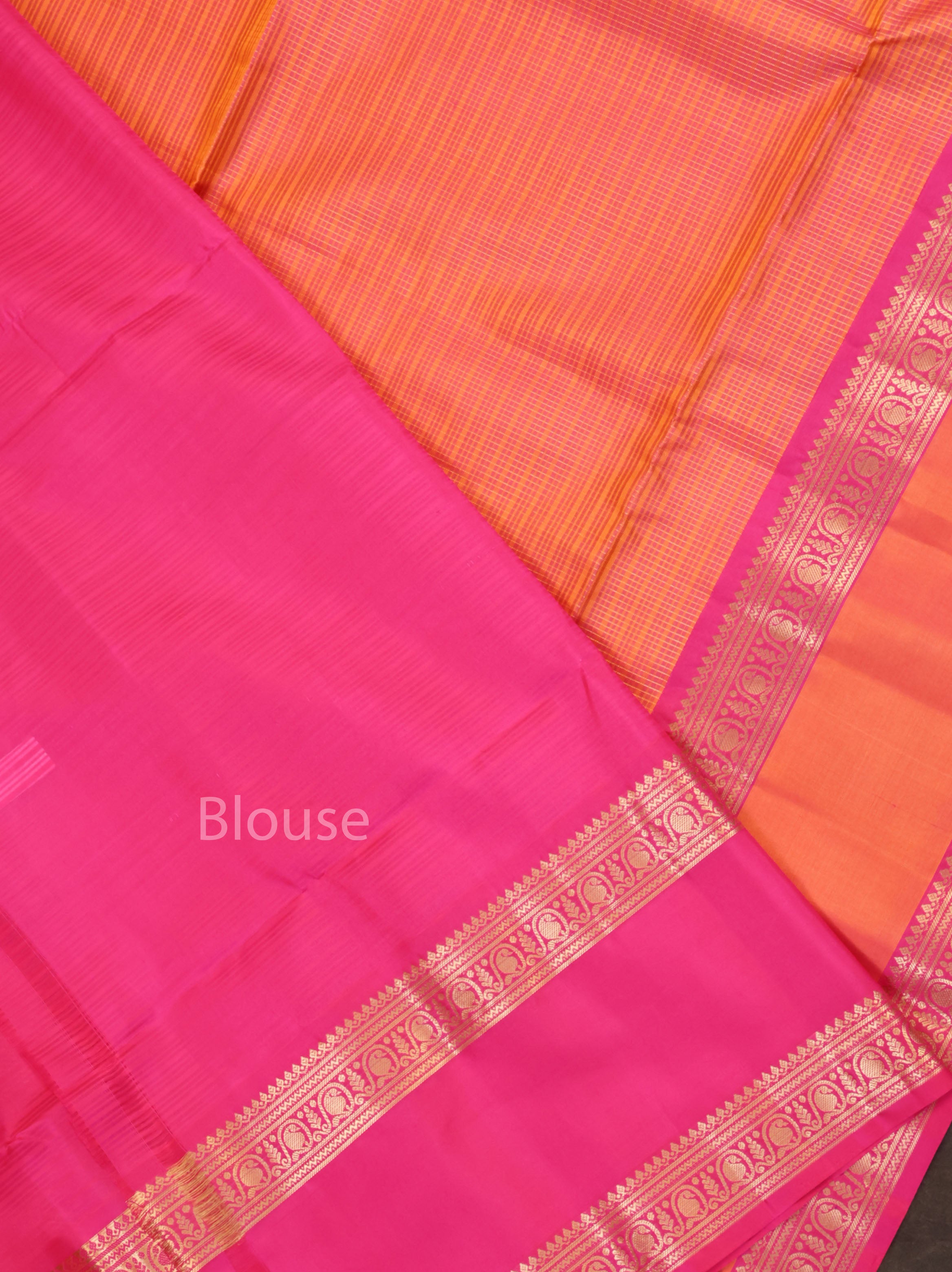 Orange With Pink Pure Soft Silk Saree