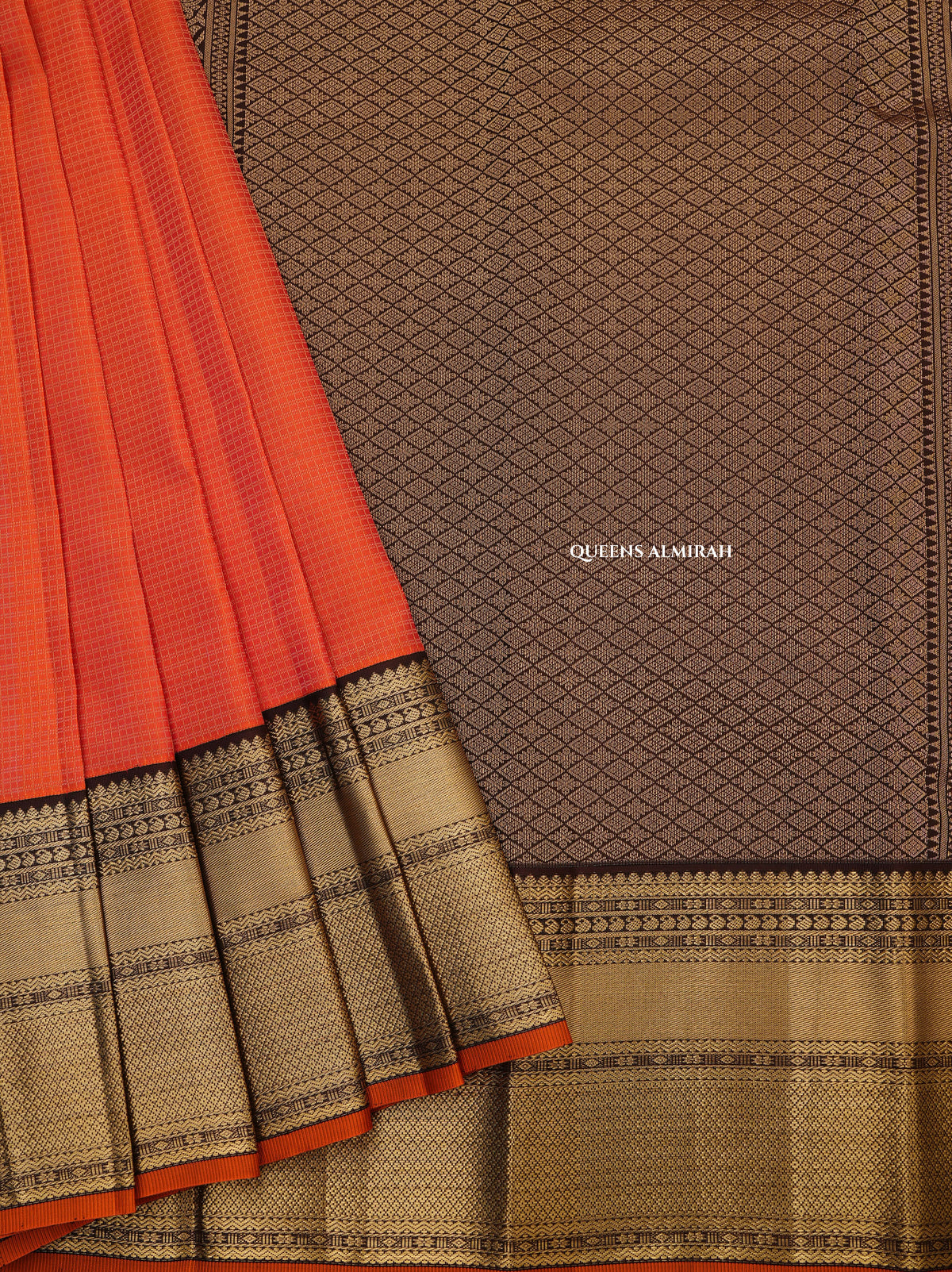 Orange With Brown Pure Kanchivaram Silk Saree