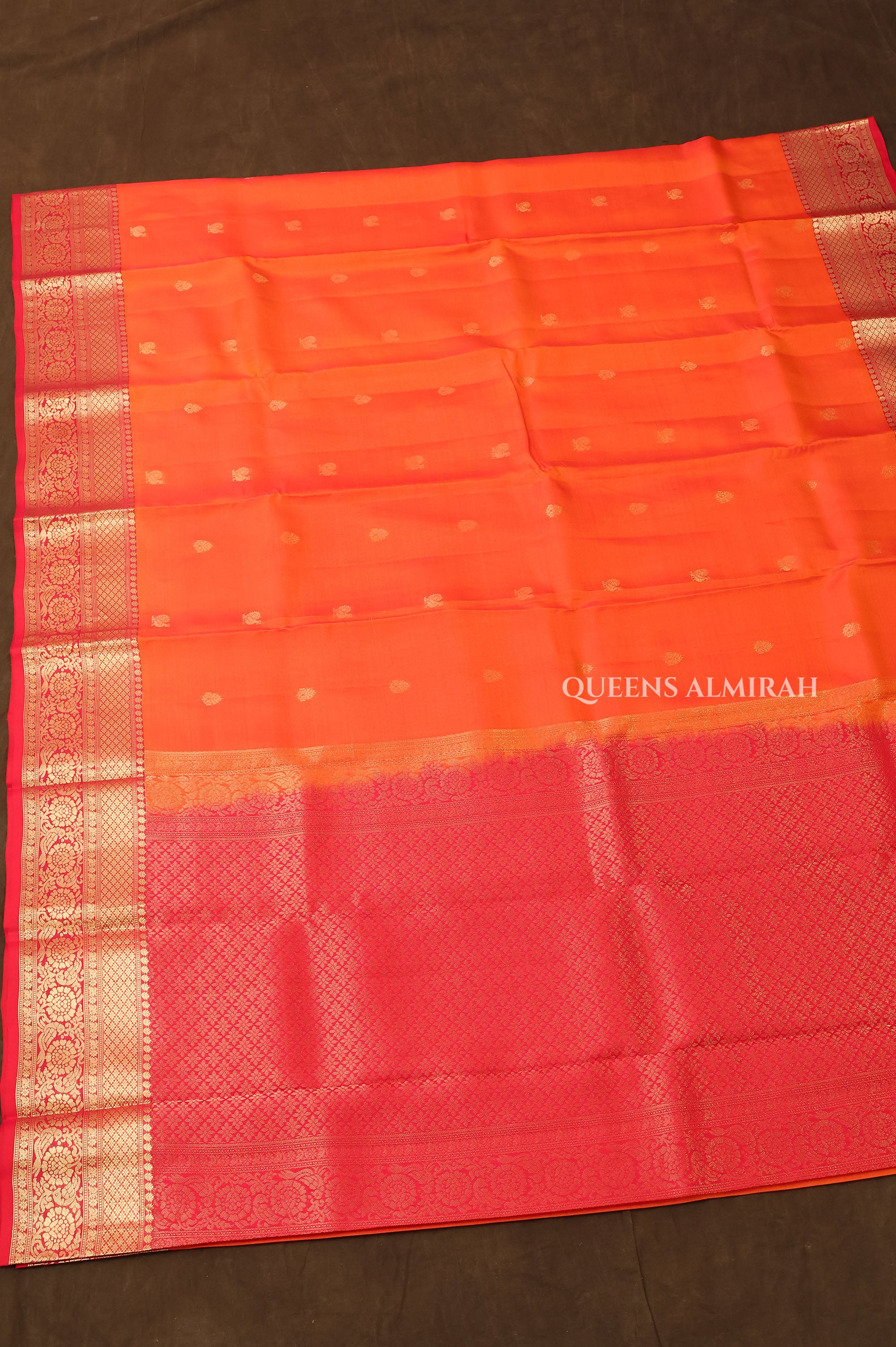 Orange With Red Pure Kanchivaram Silk Saree