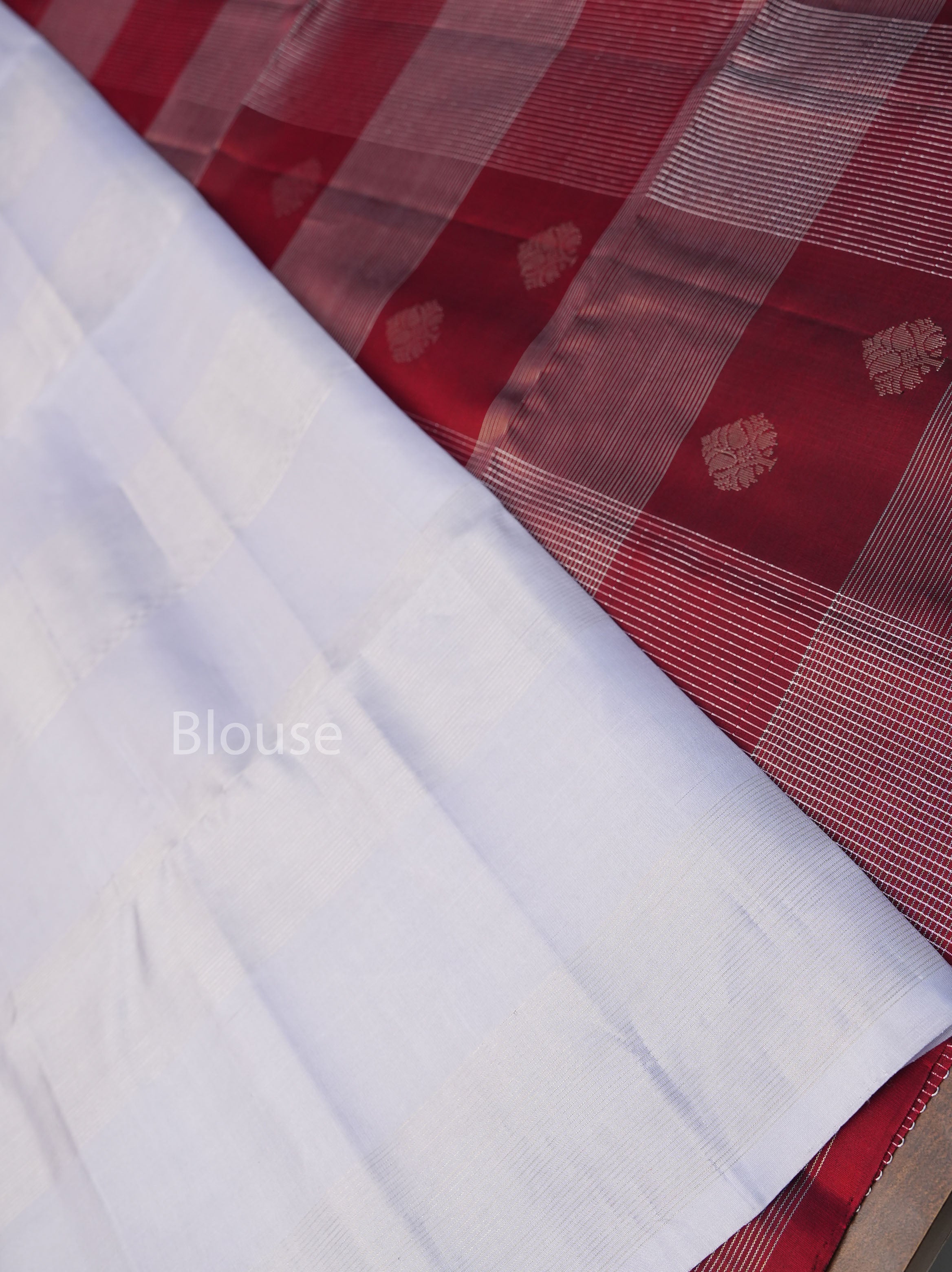 Maroon Vairaoosi Kattam With Silver Grey Pure Soft Silk Saree