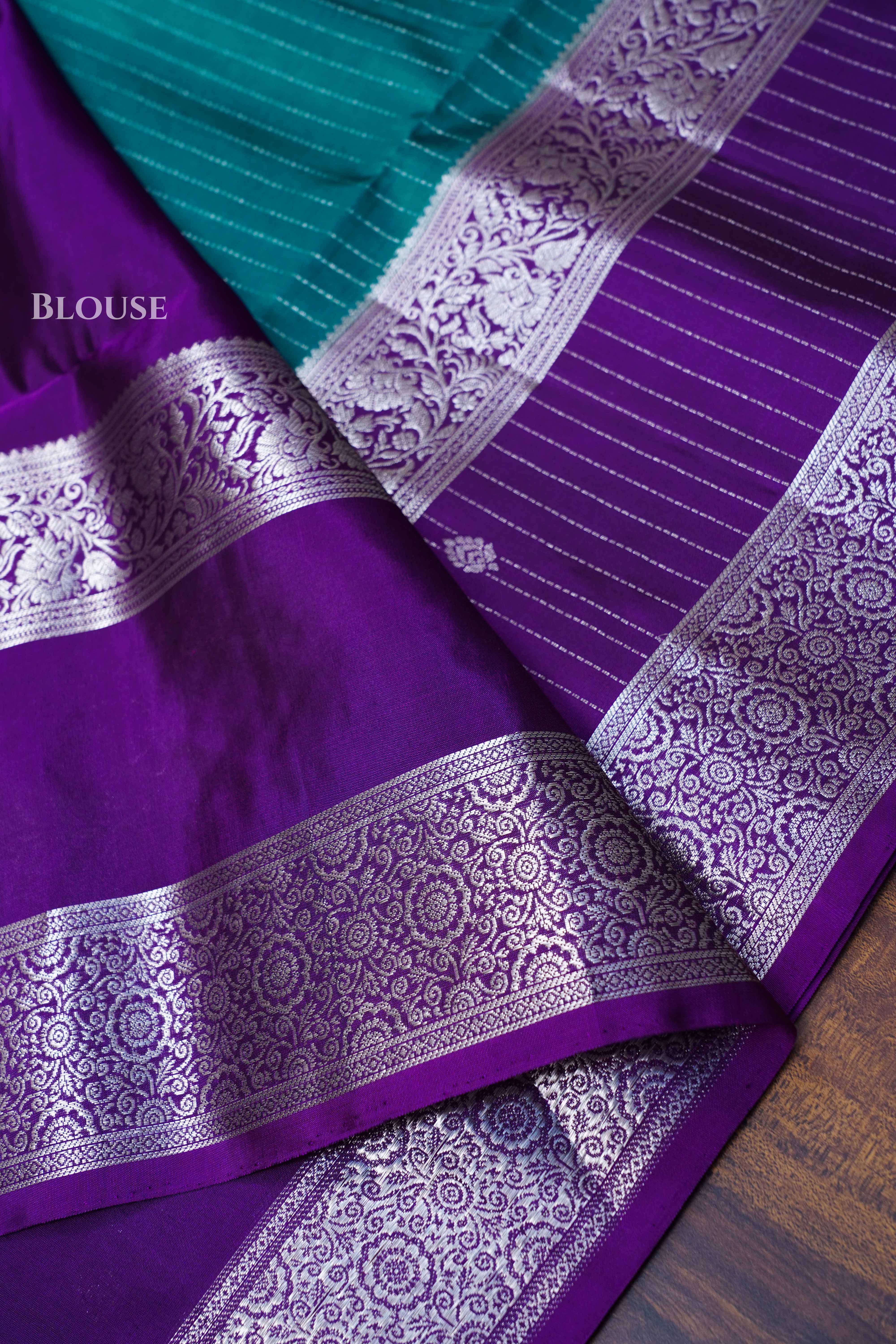 Green With Purple Pure Soft Silk Saree