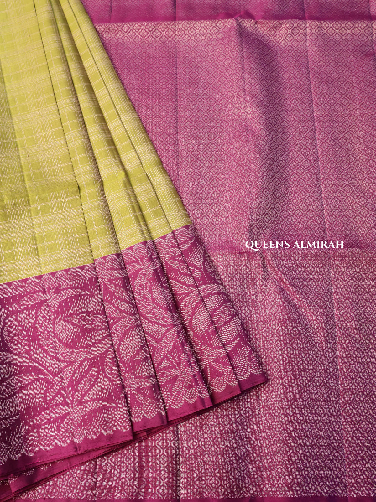 Olive Green With Purple Pure Soft Silk Saree