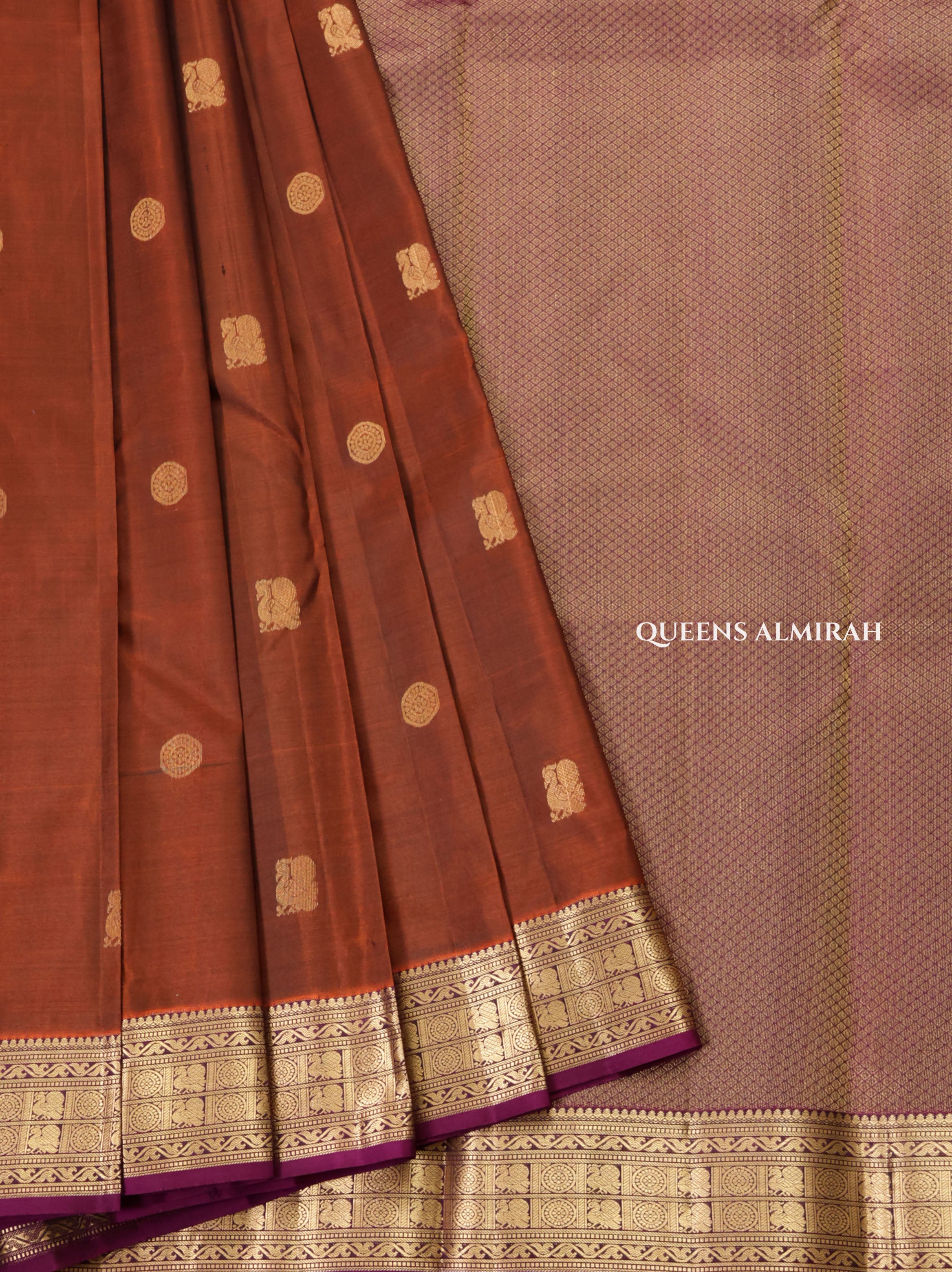 Brown With Purple Pure Kanchivaram Silk Saree