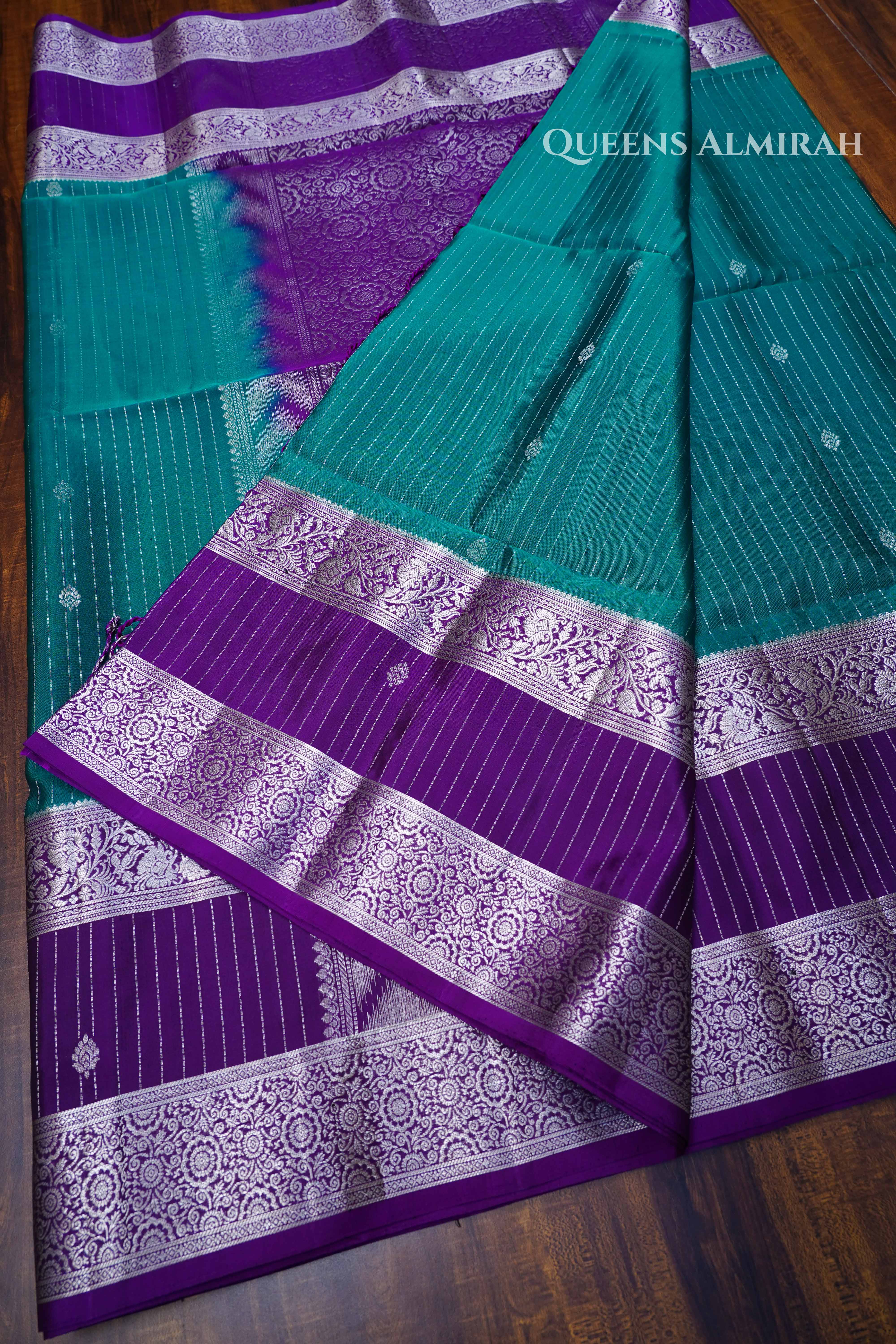 Green With Purple Pure Soft Silk Saree