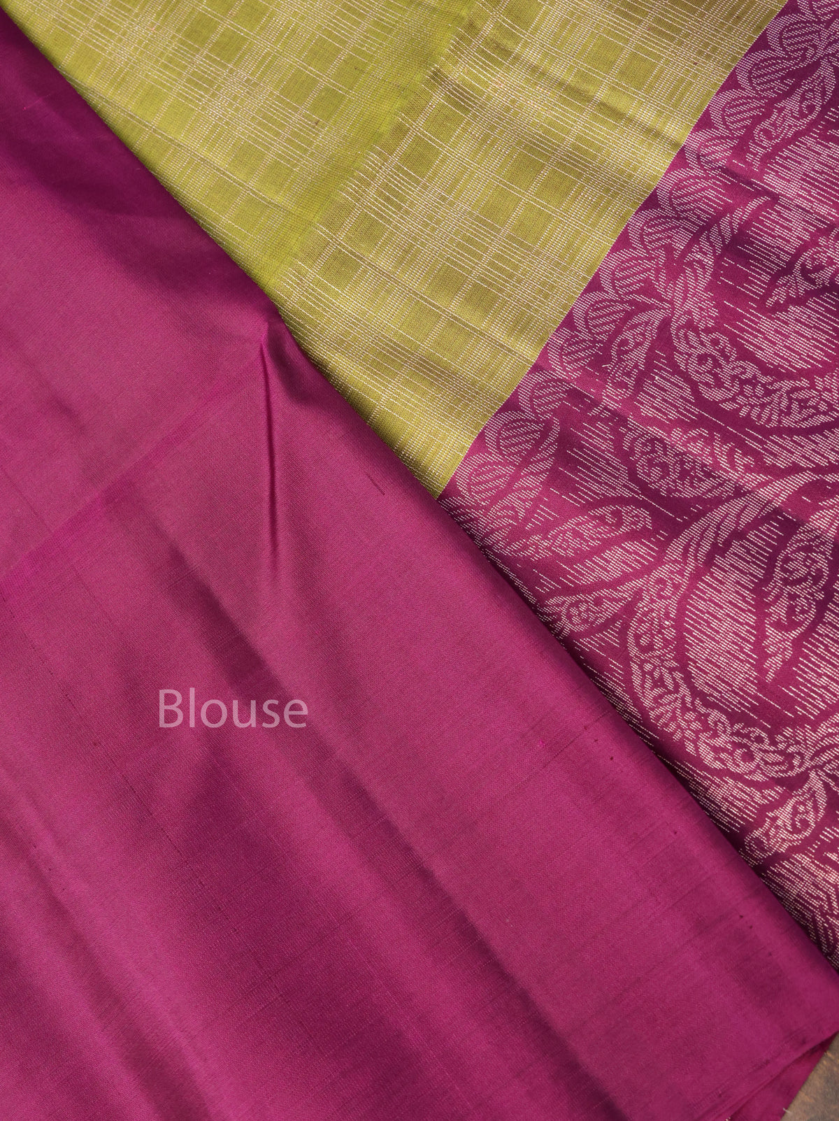 Olive Green With Purple Pure Soft Silk Saree