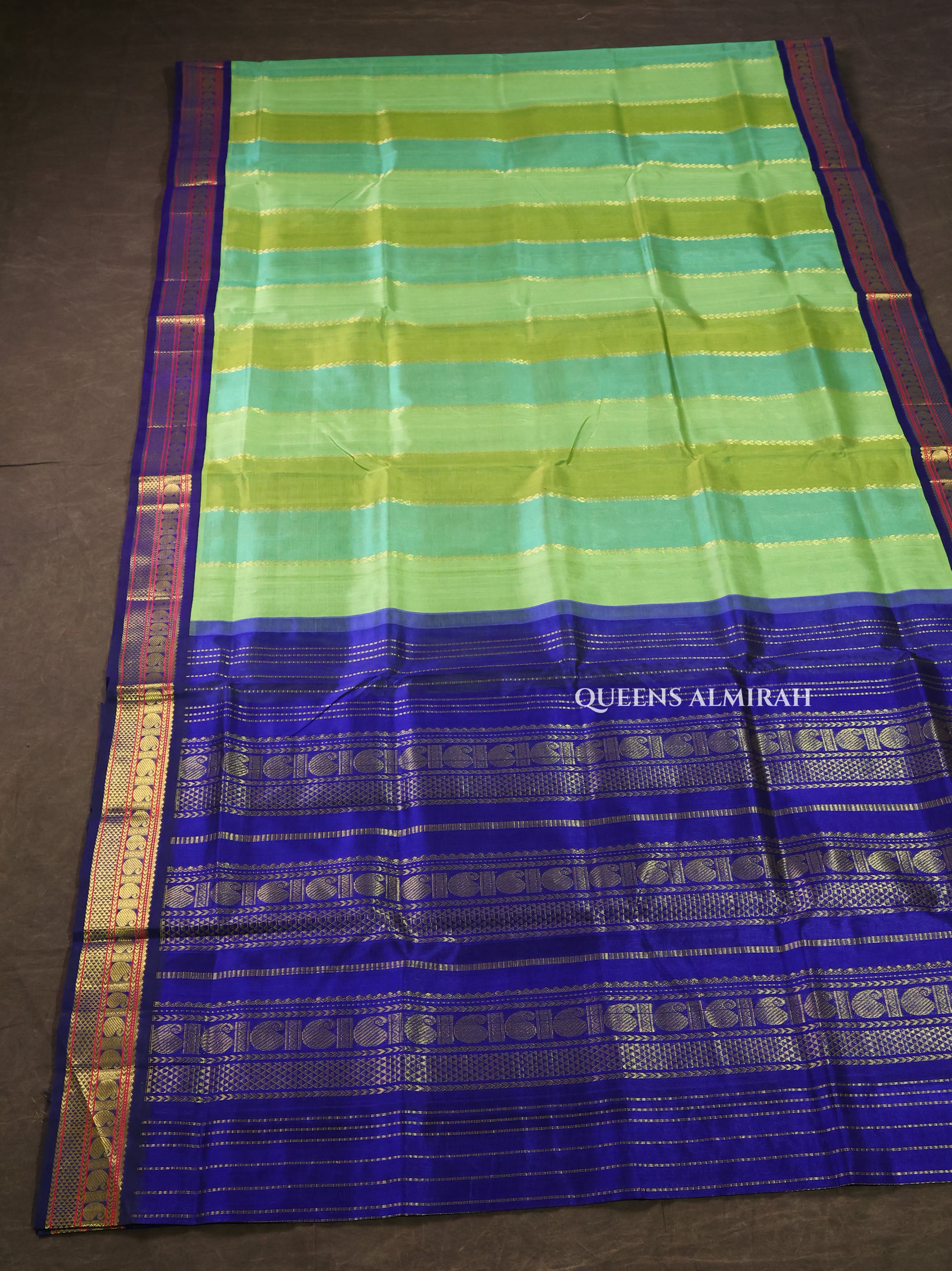 Green And Blue With Navy Blue Border Pure Silk Cotton Saree