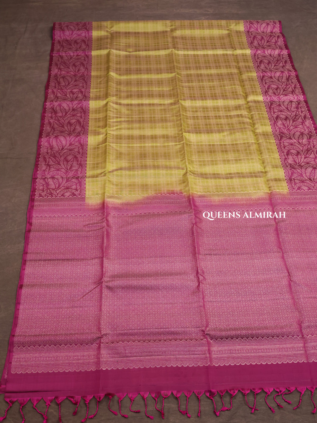 Olive Green With Purple Pure Soft Silk Saree