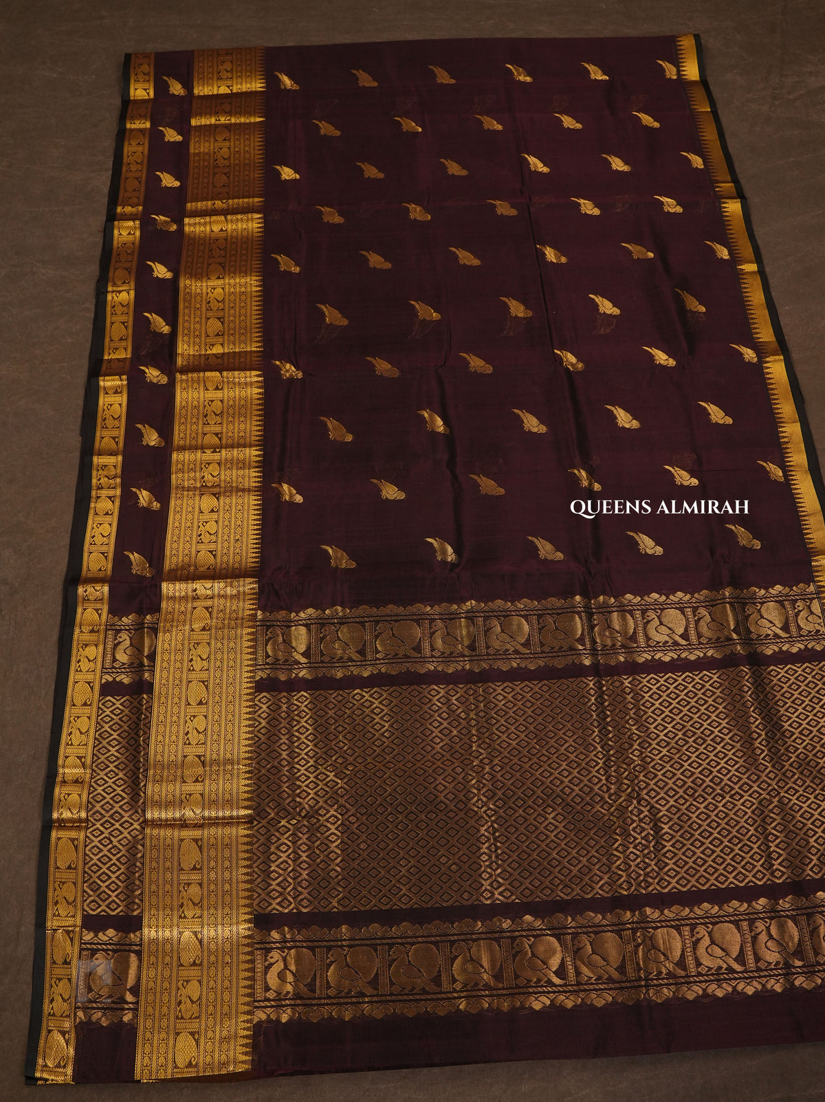 Dark Brown Pure Silk Cotton Saree