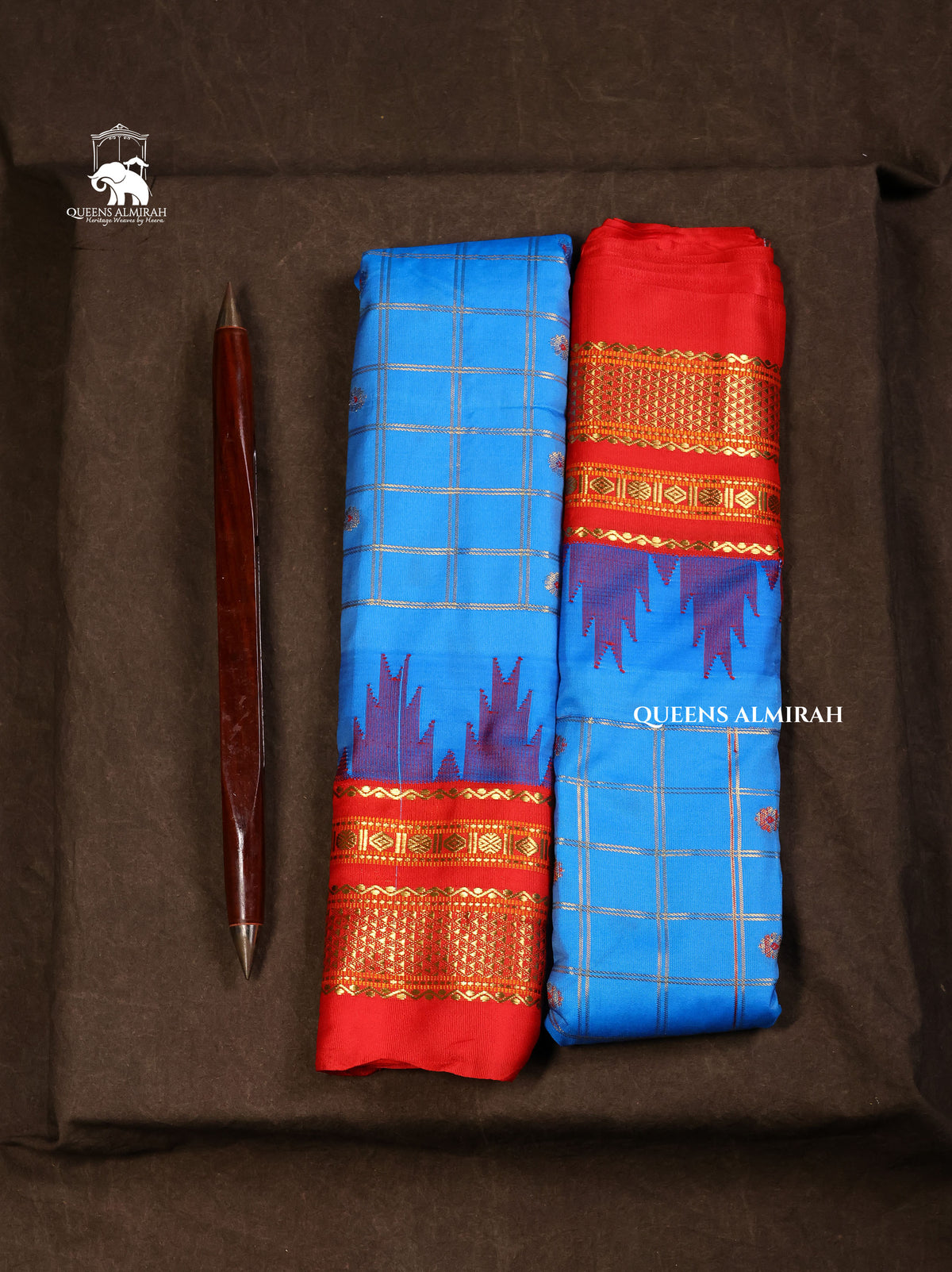 Blue Kattam With Red Semi Gadwal Silk Saree