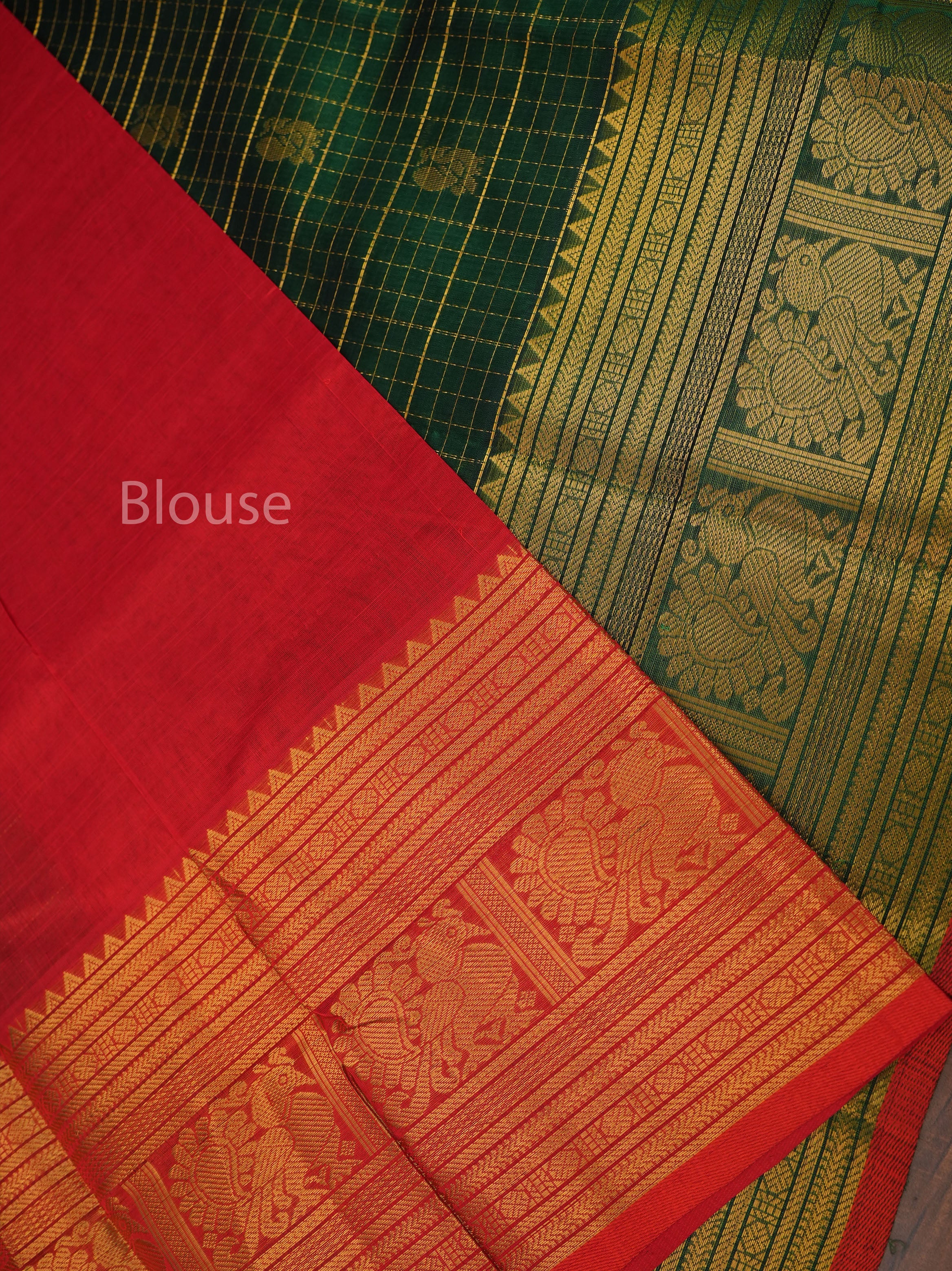 Dark Green With Red Pure Silk Cotton Saree