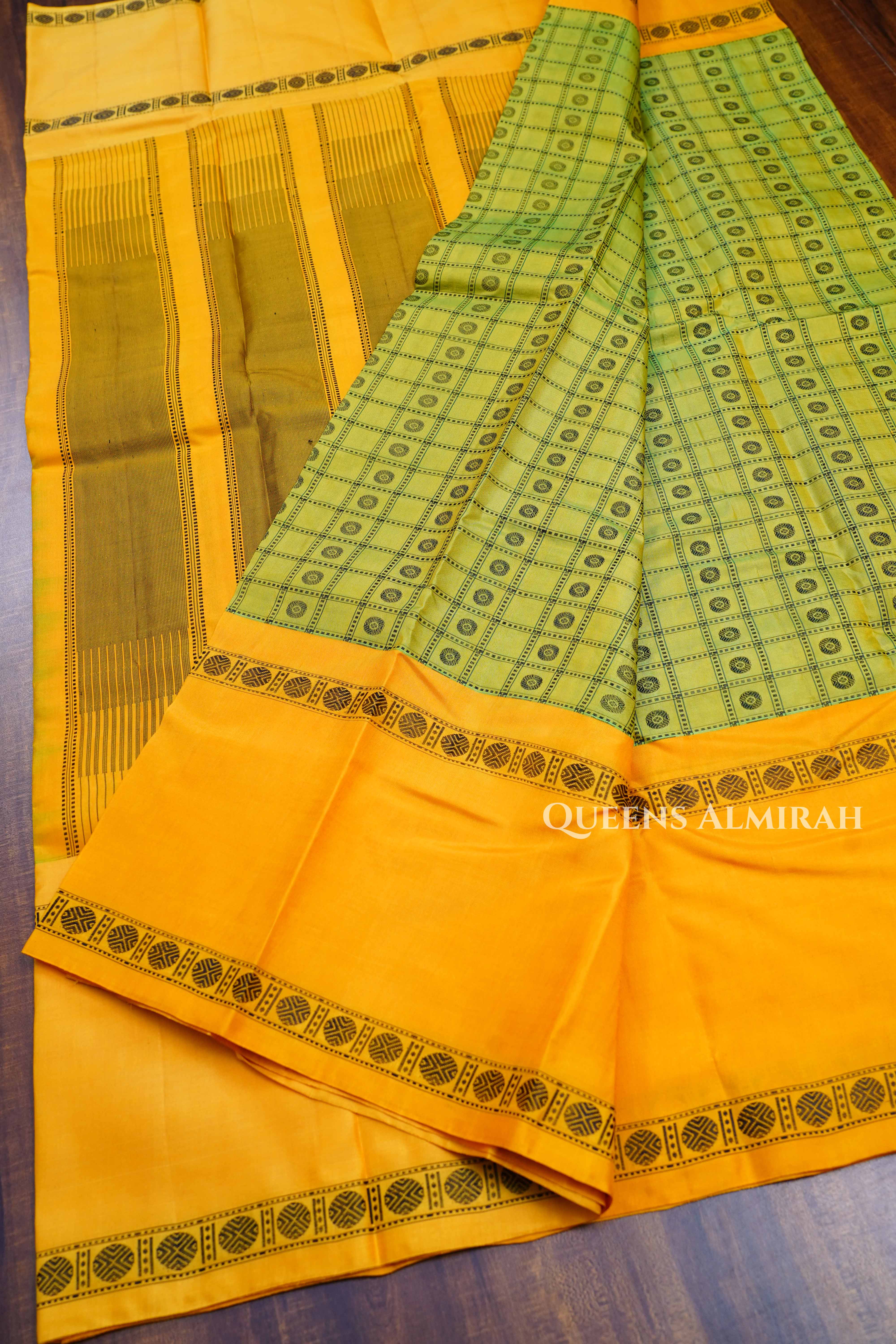Green With Yellow Pure Kanchivaram Silk Saree