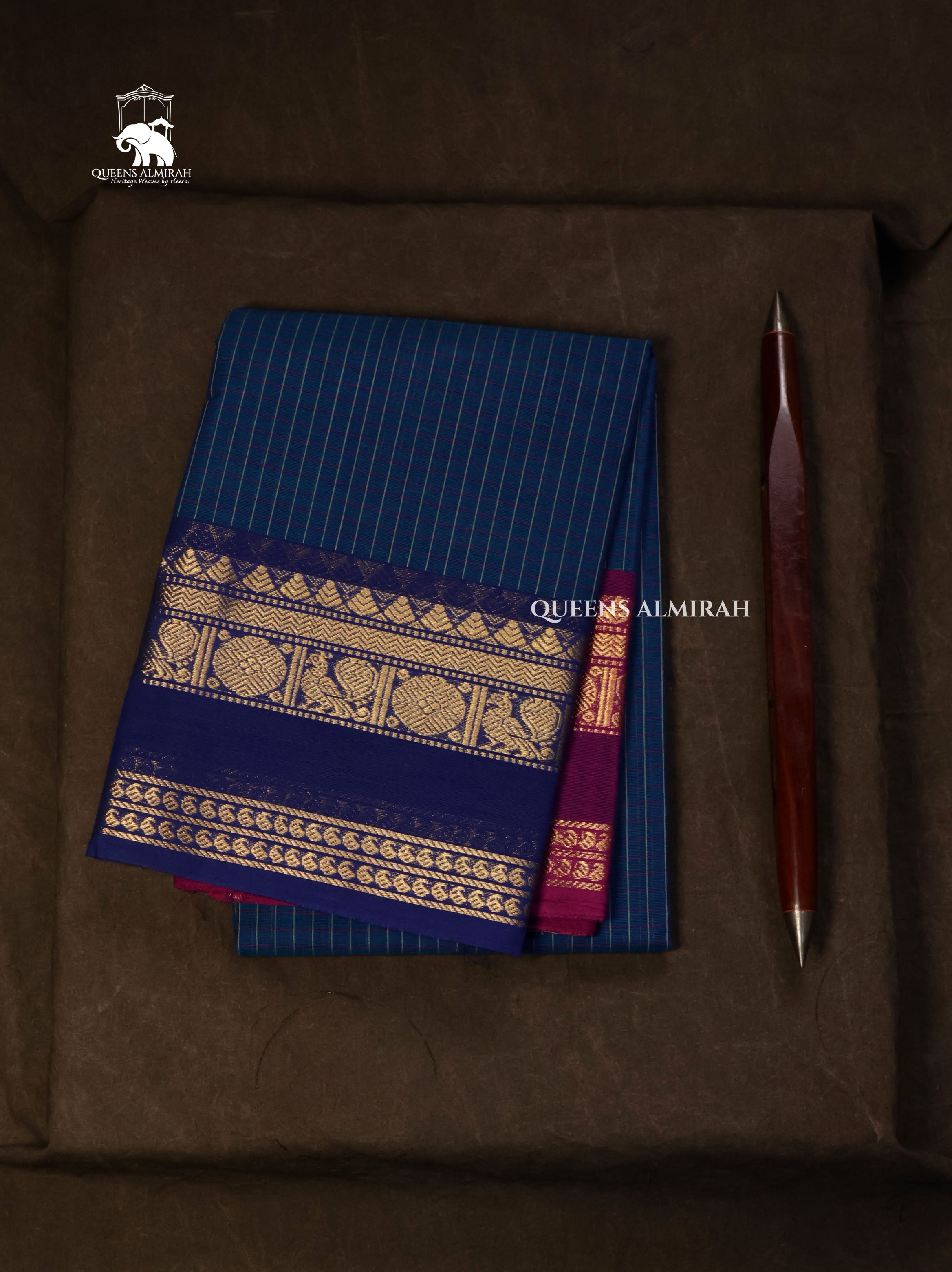 Blue Kataam With Ganga Jamuna Border Kanchi Cotton Saree