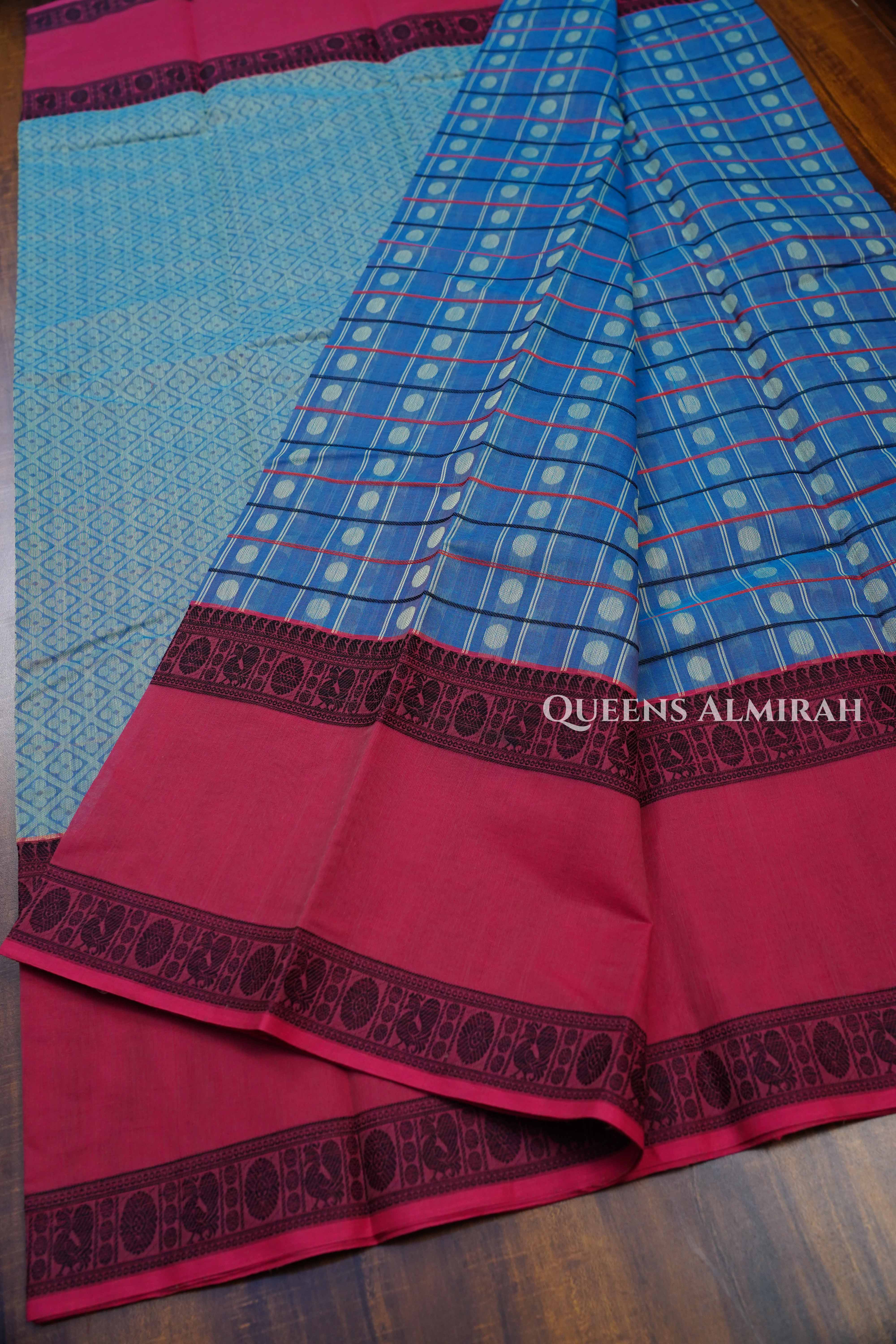 Dusky Blue Chettinad Cotton Saree