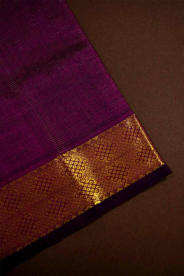 PURE KANCHI SILK COTTON  - VAIRA OOSI DEEP PURPLE SELF BORDER - Queens Jewel Emporium